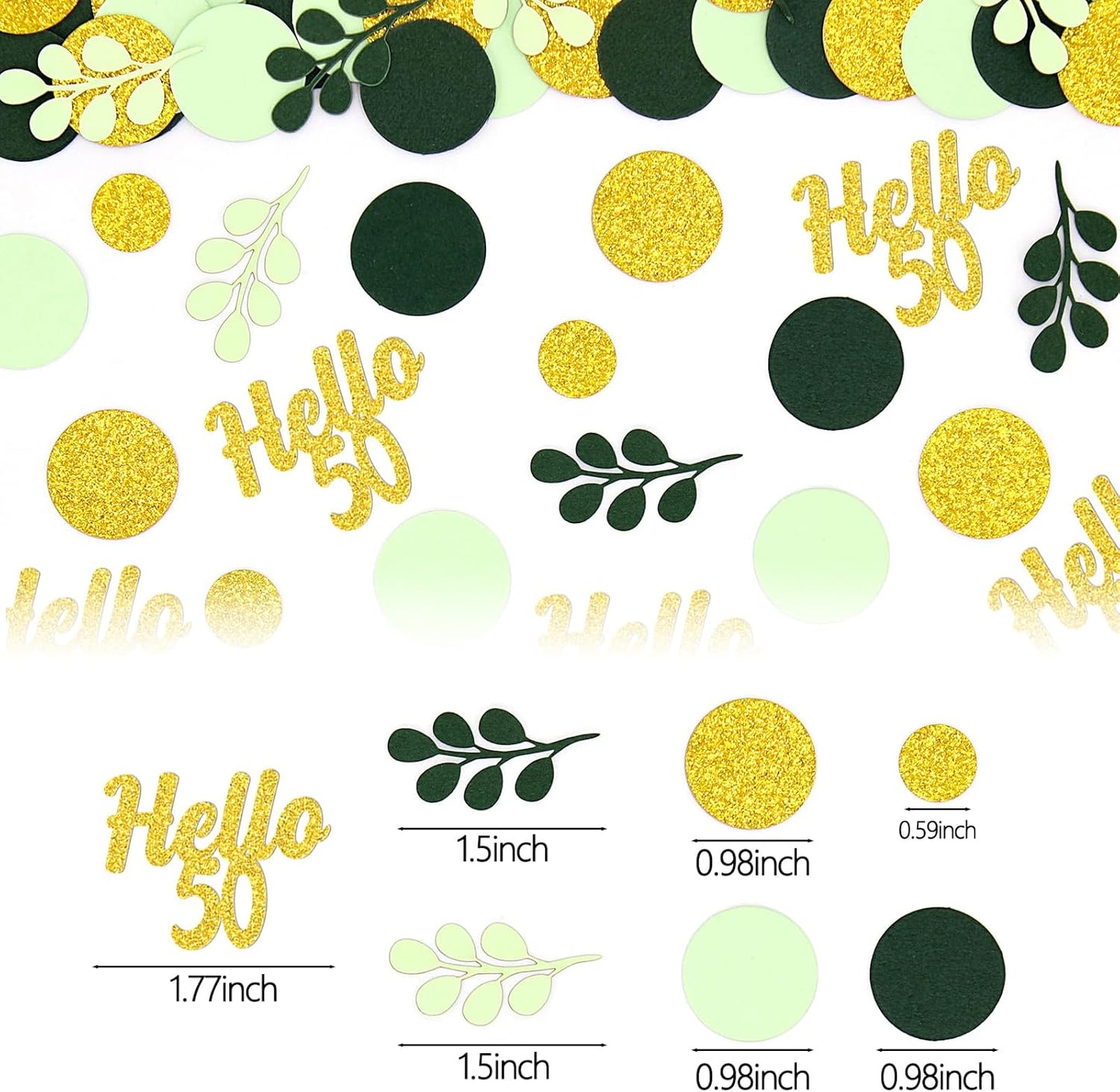 300PC Gold Glitter and Sage Green Happy 50th Birthday Decorations for Men/Women Greenery 50th Birthday Confetti for Table Fifty Party Decor Supplies