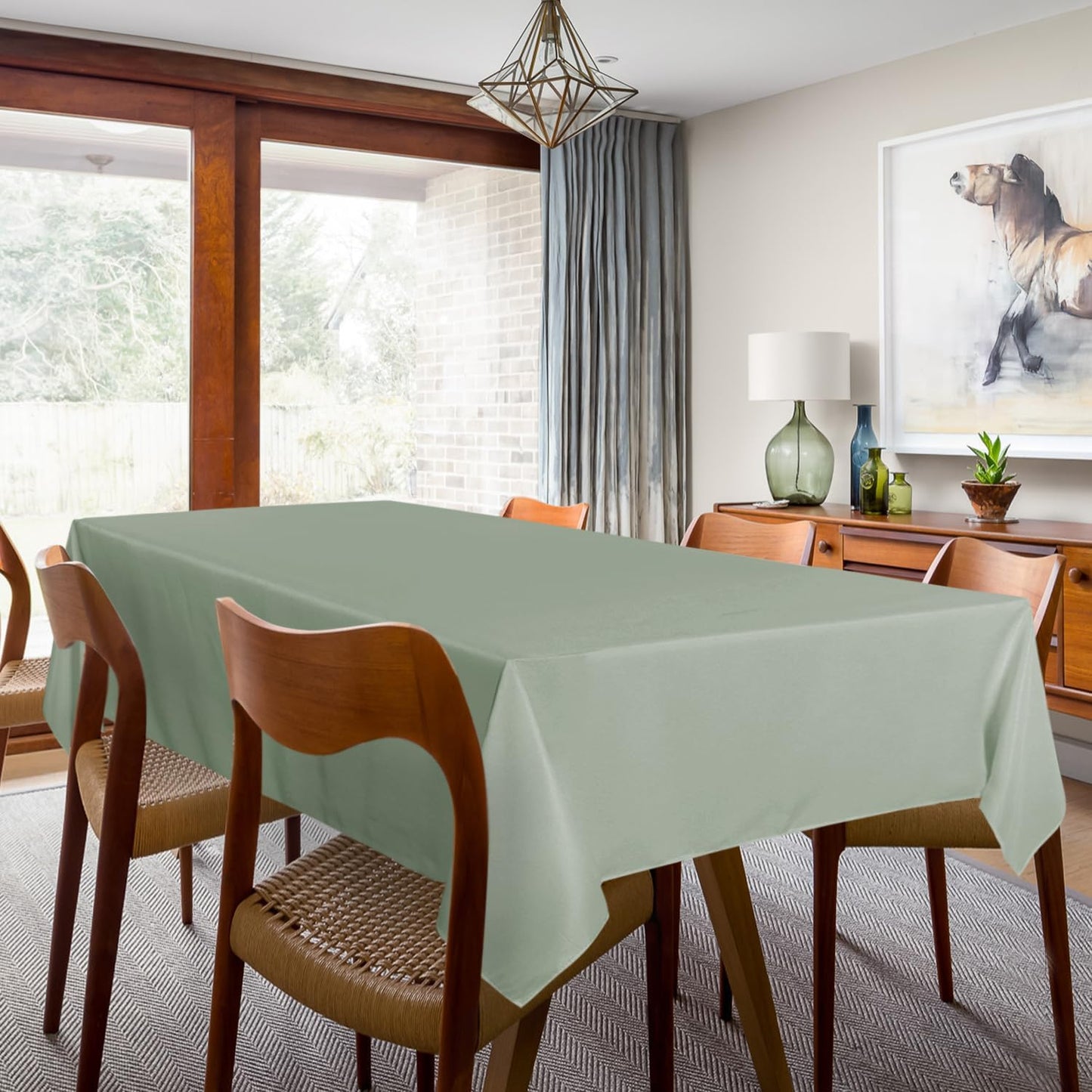 sancua 2 Pack Sage Green Tablecloth 60 x 102 Inch, Rectangle Table Cloth for 6 Feet Tables - Stain and Wrinkle Resistant Washable Polyester Table Cover for Dining Tables, Buffet Parties and Camping