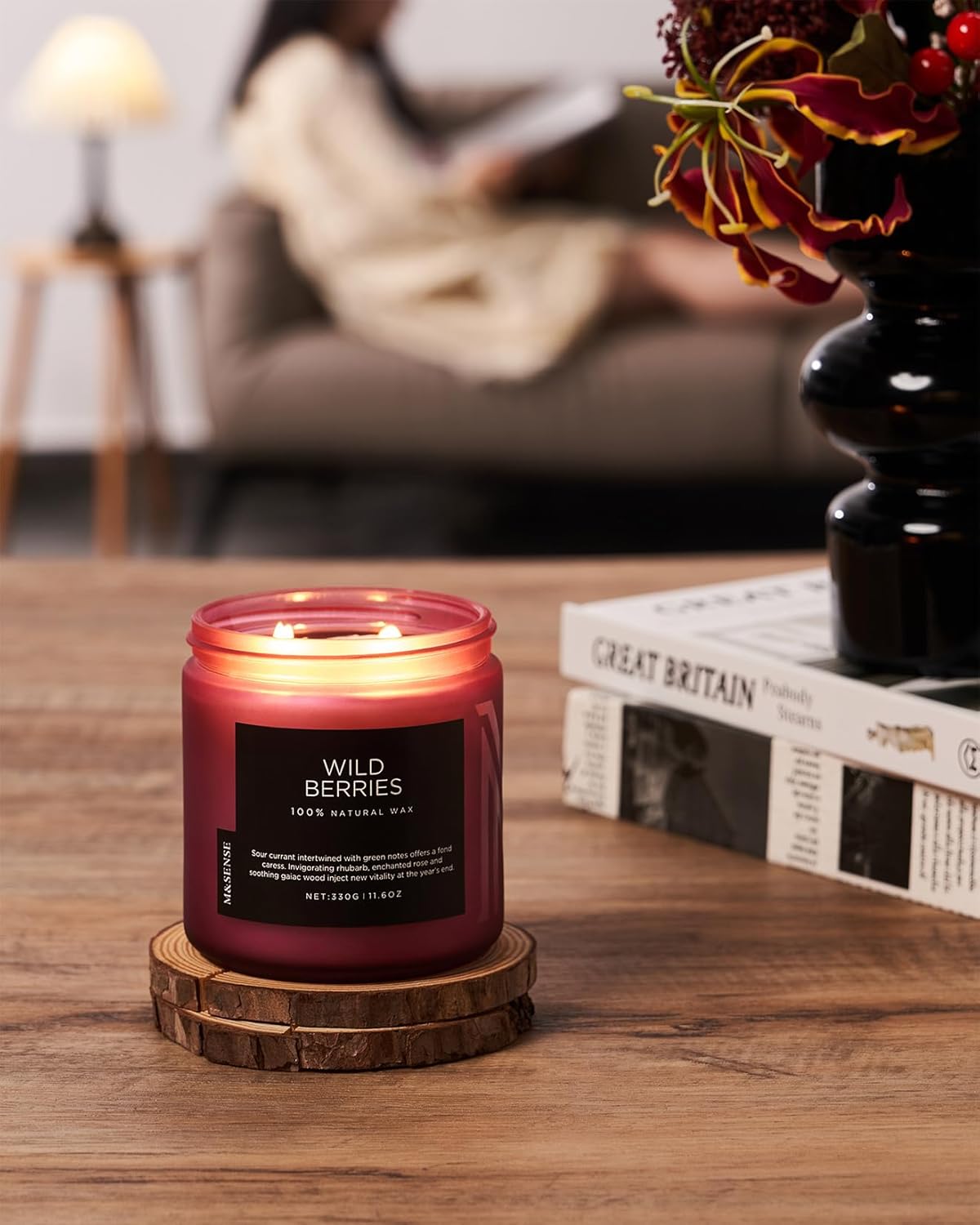 M&SENSE Wild Berries Large Soy Candles for Home Scented Organic Natural Soy Wax Candle 11.6oz 70 Hour Long Lasting, Christmas Holiday Scented Winter Gift for Bedroom Bathroom Home Decor