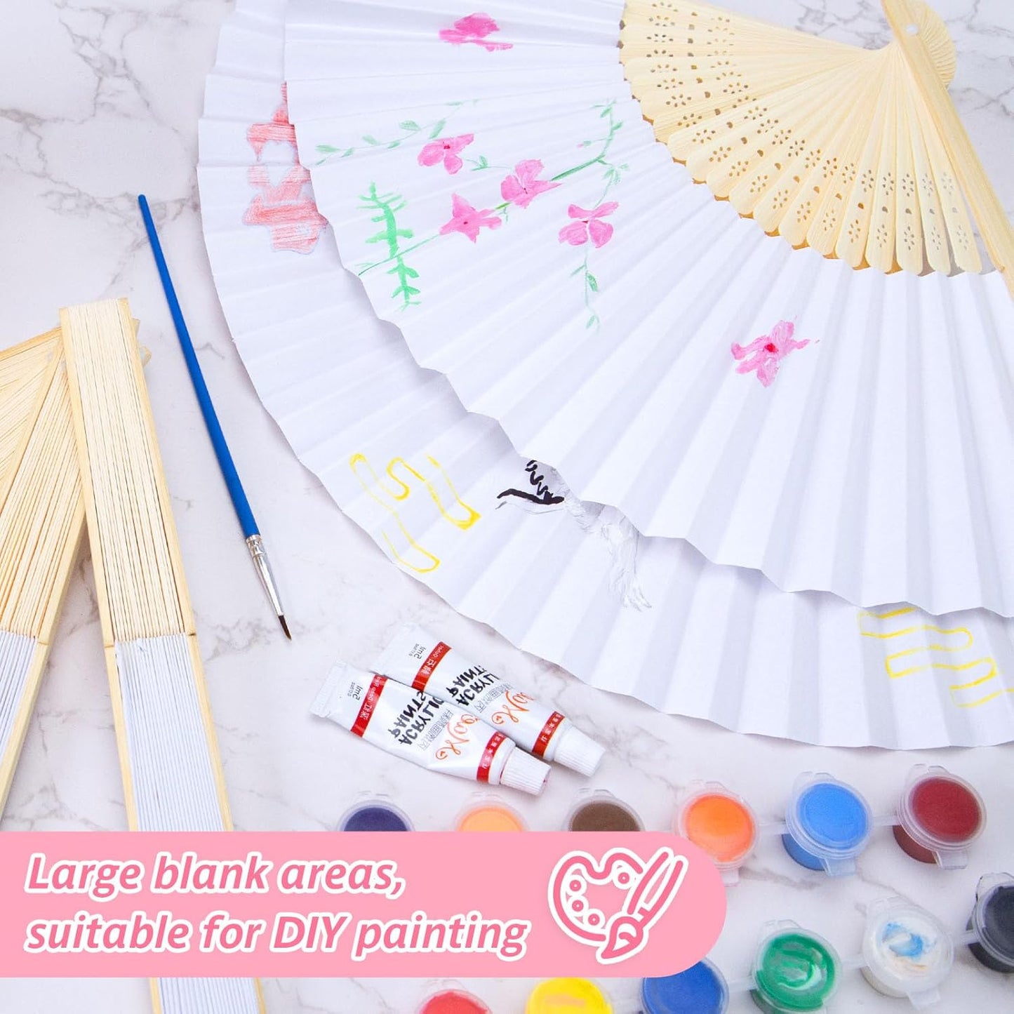 DomeStar 15 Pcs White Paper Fans Handheld – 8.3 Inch Foldable Hand Fan, Folding Fans Handheld for Women, Paper Fan for Wedding Guests, Bridal & Baby Shower Favors, Party Decorations