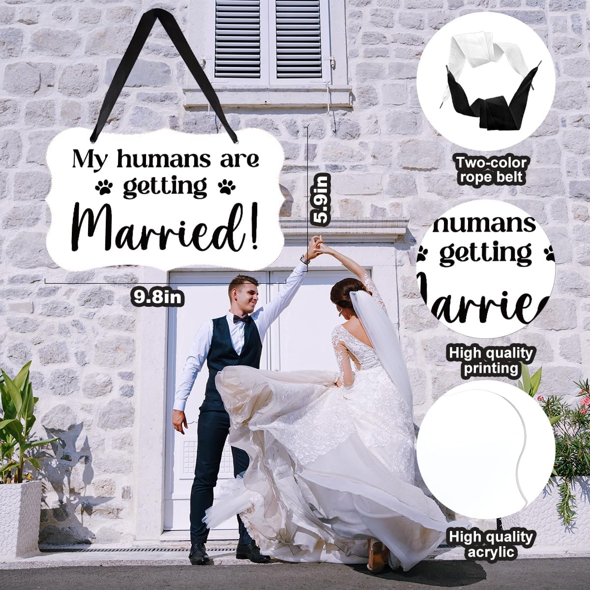 Acrylic Wedding Sign, Ring Bearer Sign, for Rustic Wedding Decor Signs, Acrylic Wall Art With Ribbon for Chairs Weddings Reception Decor and Event Party - My Humans are Getting Married (White)