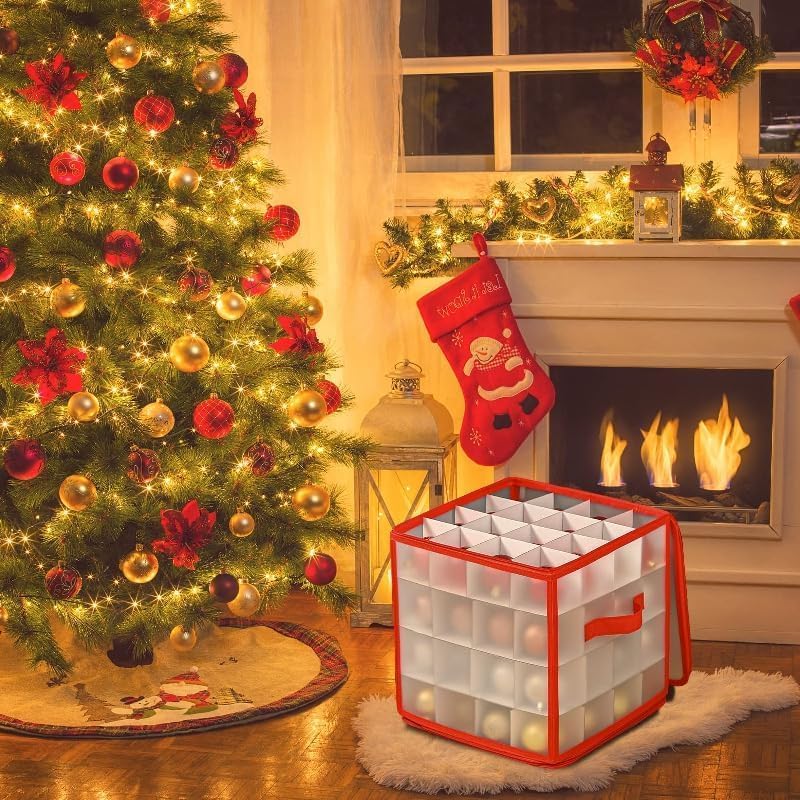 Christmas Ornament Storage Box,4 Tier Christmas Storage Box with Lid,64 Ornament Box With Durable Zippers and Dividers,Non-Woven & Tear-Proof Christmas Ornament Storage Containers,for 3"Seasons Balls - Image 2
