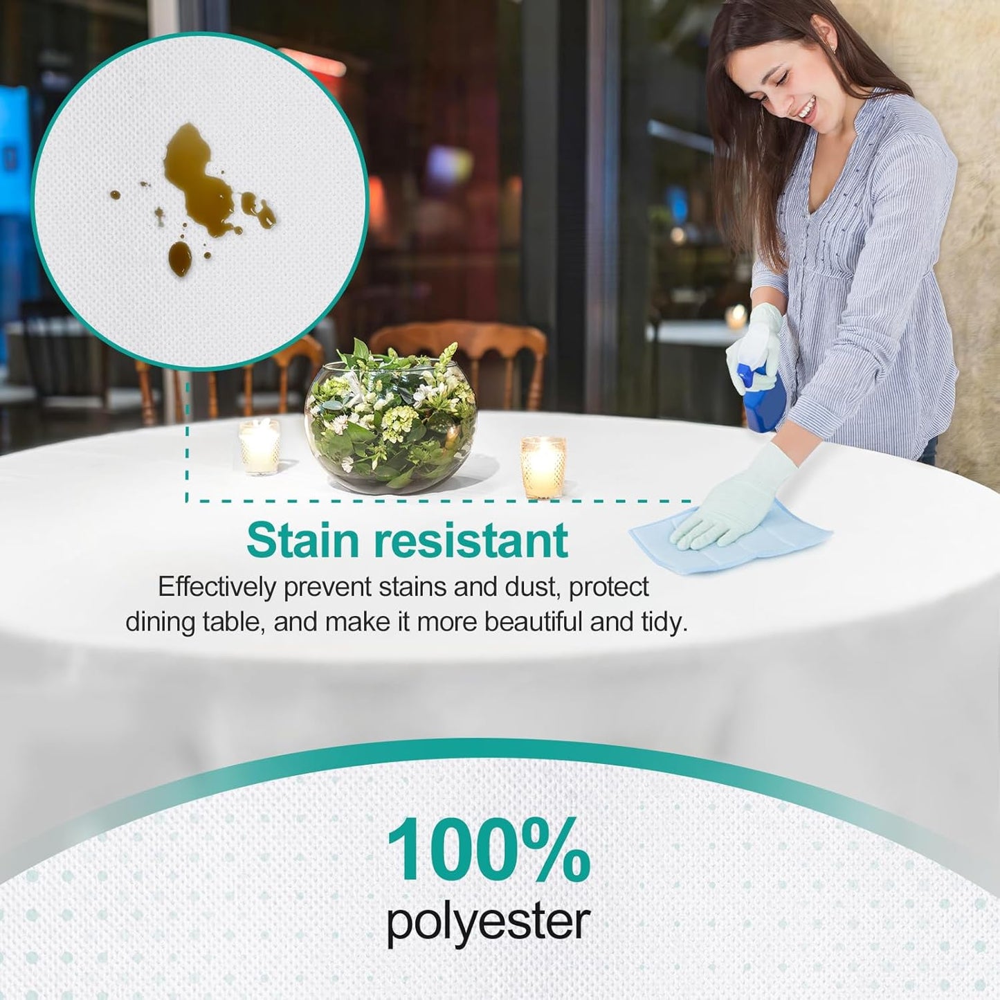 EMART Round Tablecloth White (6 Pack) 120 inch Circular Polyester Table Cover for Wedding Decor, Birthday Party, Banquet and Formal Events