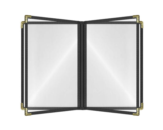 Goodsmart Restaurant Menu Covers - 25 Pack Black 8.5" x 11", 4-Page/8-View, Side-Loading Vinyl Menu Holders with Clear Sleeves, Double-Stitched, Leather-Style Café Covers, Morning Menu Homeschool