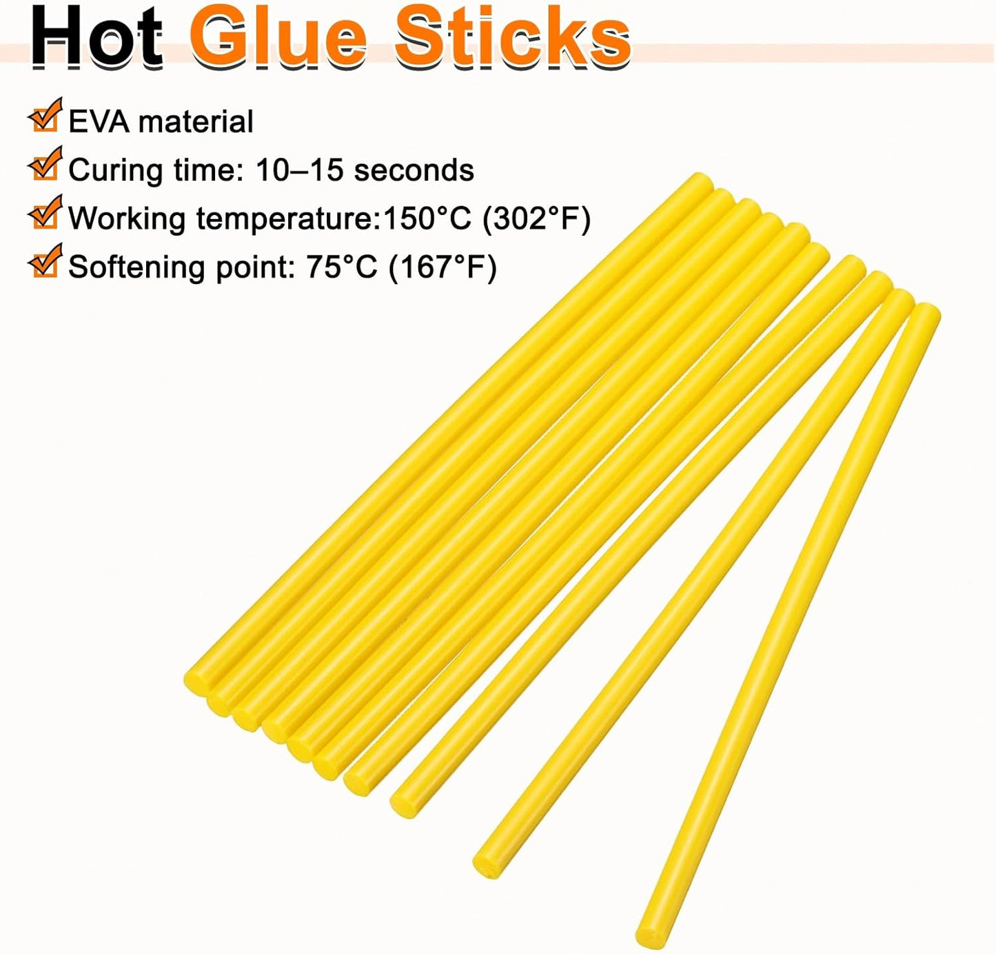 HARFINGTON 10pcs Hot Glue Sticks 0.28" Dia x 9.84" Long EVA Mini Hot Melt Adhesive Glue Stick for Hot Melt Gun Wood Plastic Glass Flowers Fabrics Foam, Yellow