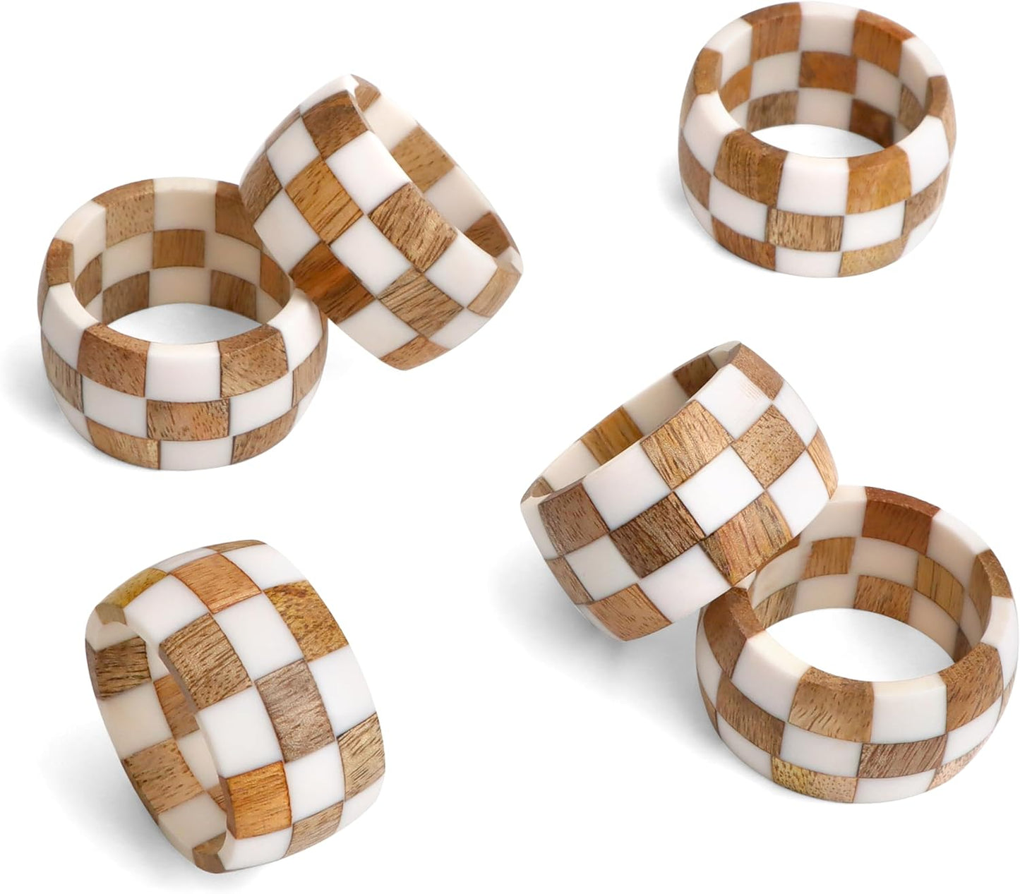 Rustic Napkin Rings Setof 12 - Handmade Epoxy & Wood Napkin Holders for Table Decor, Wedding, Easter, Thanksgiving, Party & Dining – Modern Farmhouse Accessories (Brown Cream) - ALPHA Living HOME