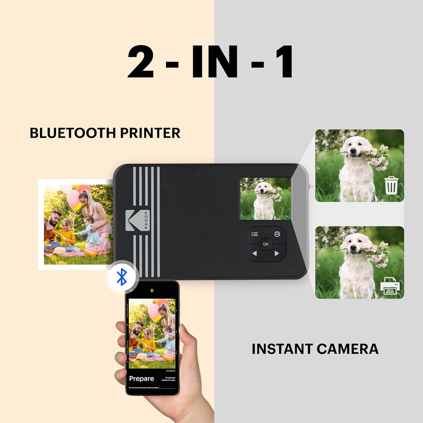 KODAK Mini Shot 2 Retro 4PASS 2-in-1 Instant Camera and Photo Printer (2.1x3.4 inches) + 8 Sheets, Yellow
