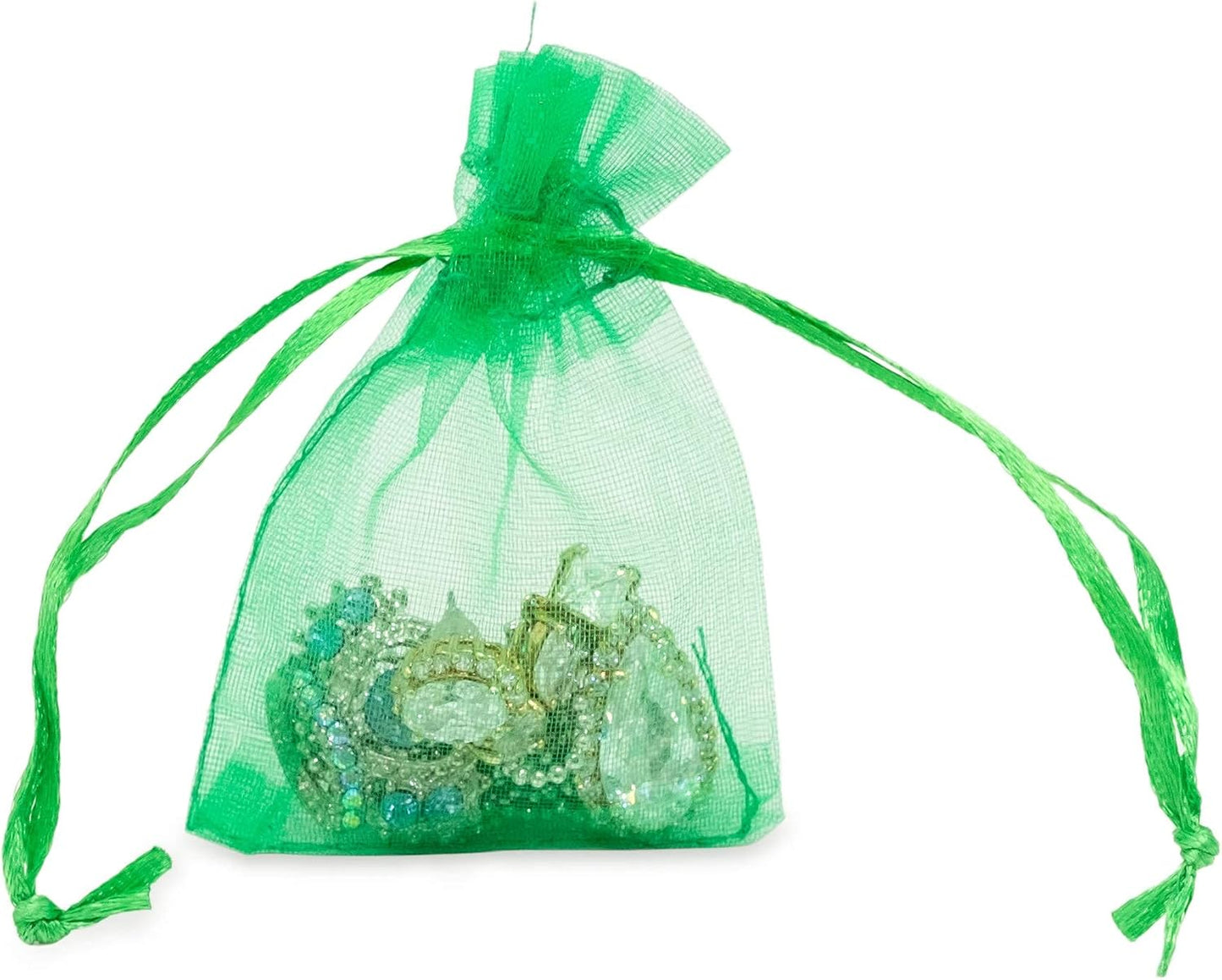 TheDisplayGuys 100-Pack XS 2 x 2 3/4" Light Green Sheer Organza Gift Bags with Drawstring, Goodie Bags for Jewelry, Candy Bags, Treat Bags, Wedding Favors Small Mesh Bags