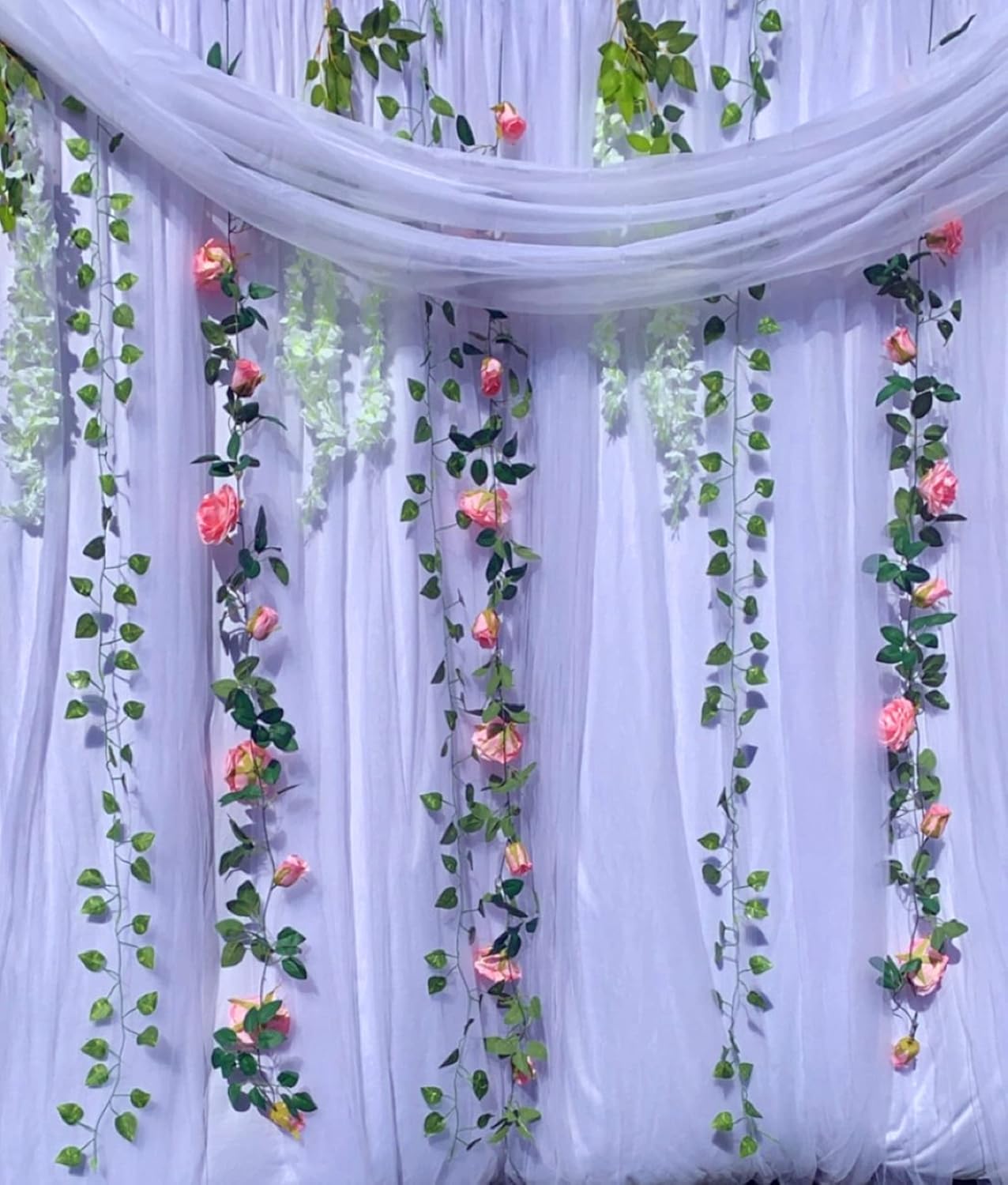 UKELER 2 Pack Artificial Rose Vines Silk Flower Garland Artificial Floral Plant for Wedding Arch Party Garden Craft Home Decor, Dark Pink