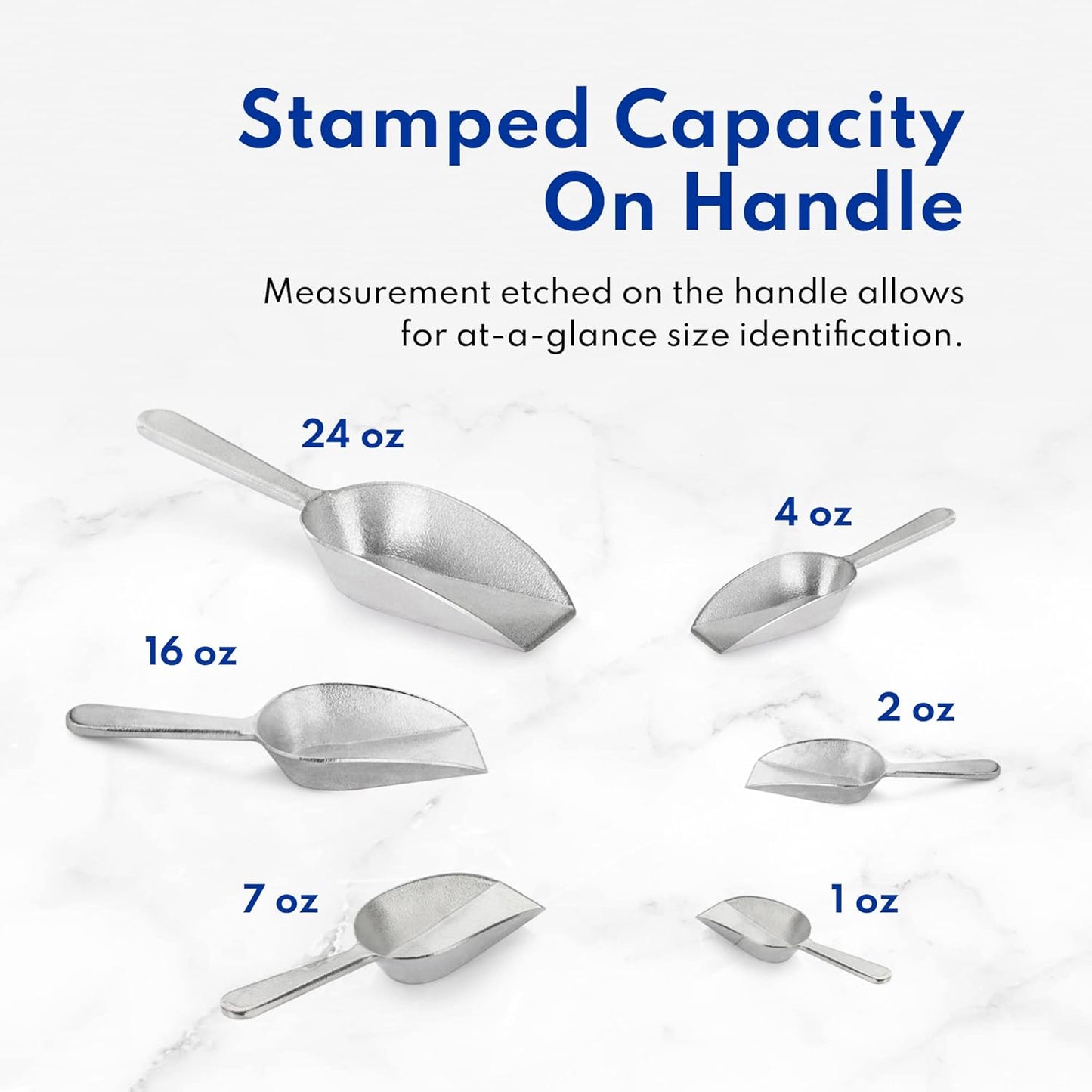 New Star Foodservice 34684 One-Piece Cast Aluminum Flat Bottom Bar Ice Flour Utility Scoop, 7-Ounce, Silver