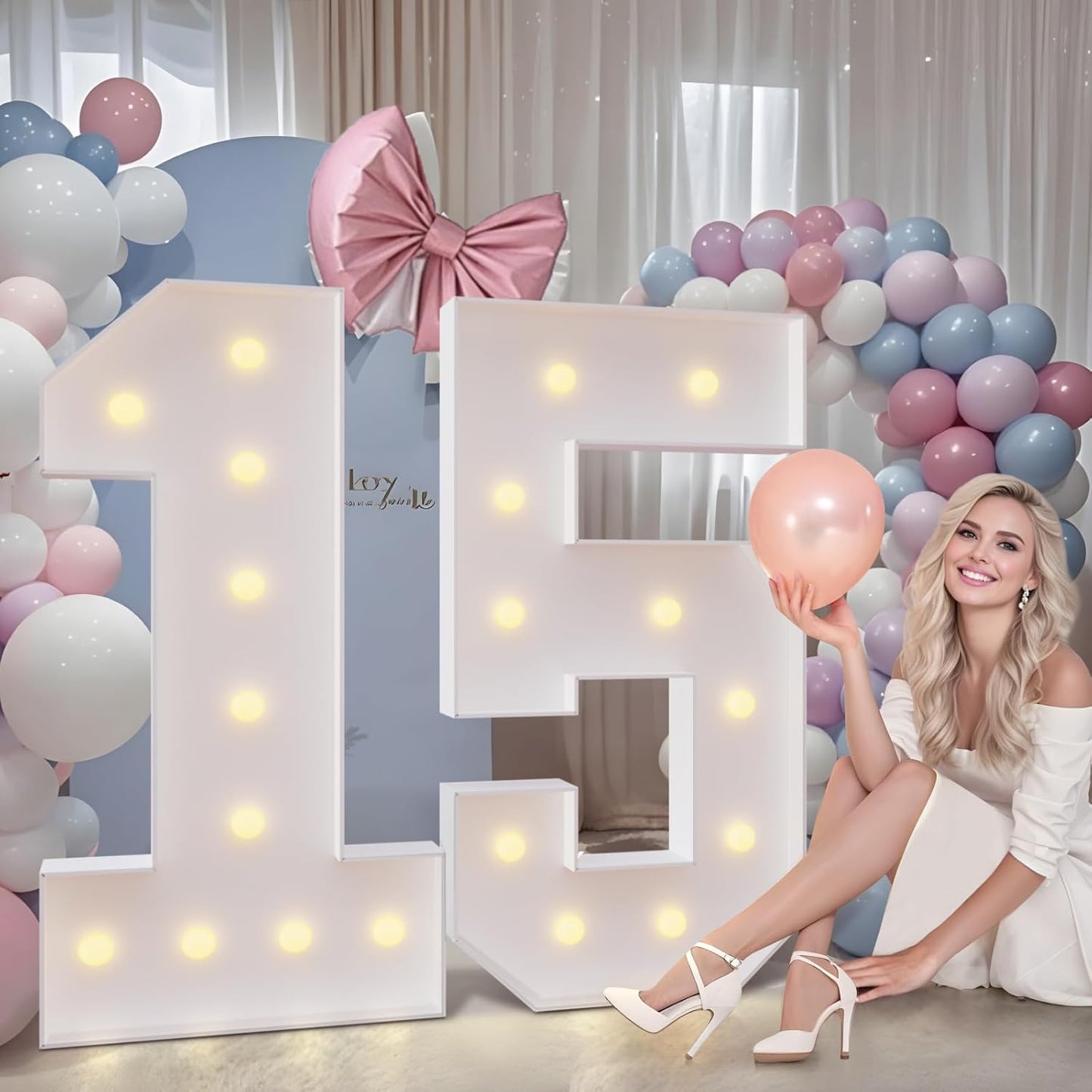 imprsv 4FT Marquee Numbers 60,DIY Light Up Numbers for 60th Birthday Decorations, Party Decorations,Anniversary Party Decor,Mosaic Number for Balloons Number 60,Pre-Cut Foam Board Kit
