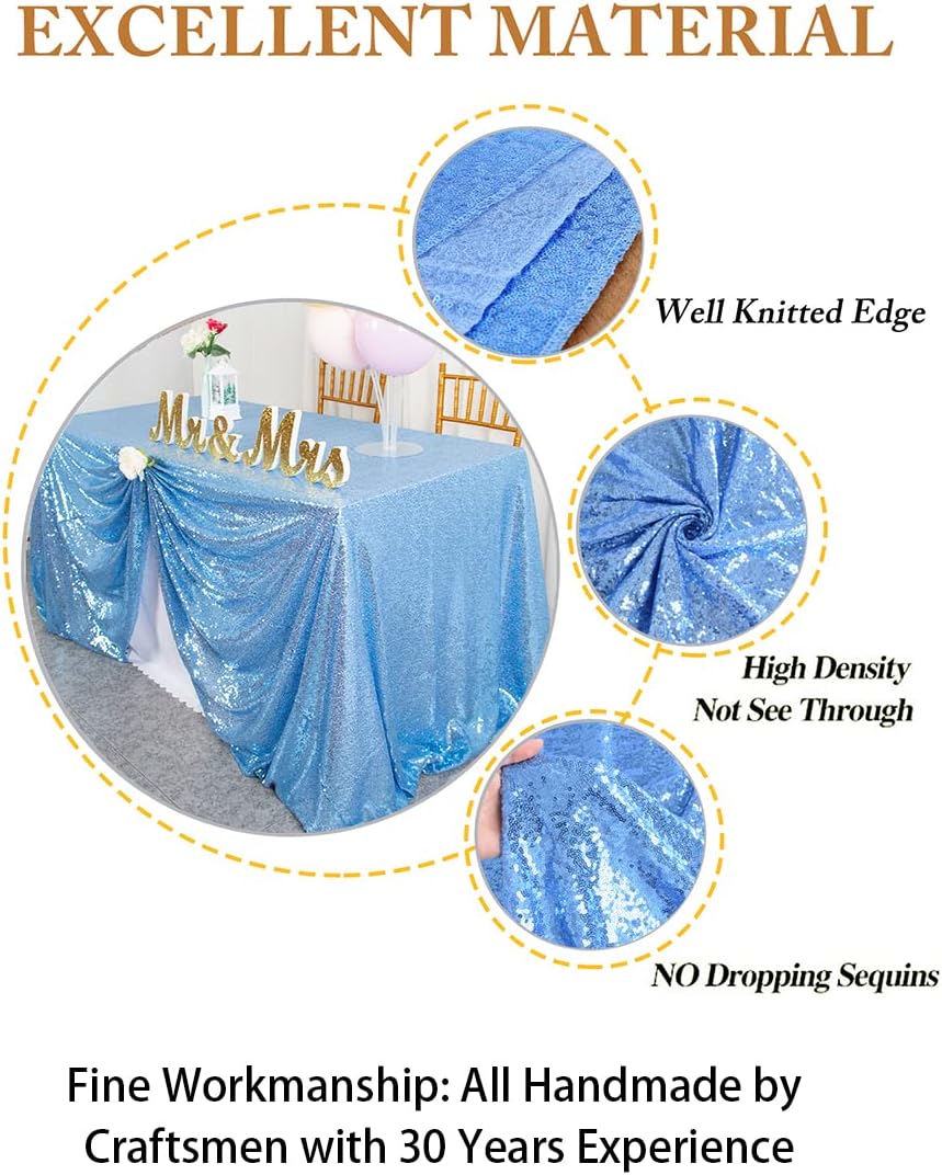 ShinyBeauty Square Tablecloth 72x72-Inch Sequin Tablecloth Overlay Baby Blue Table Cover Sequined Table Cloths for Wedding Light Blue Shimmer Tablecloth Linen Square Table Overlay for Cocktail/Cake