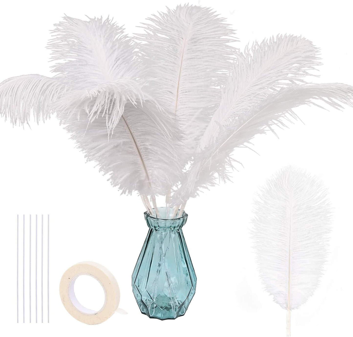 Bulk White Ostrich Feathers - 12pcs 12-14inch Crafting Supplies for Centerpiece Table Decorations