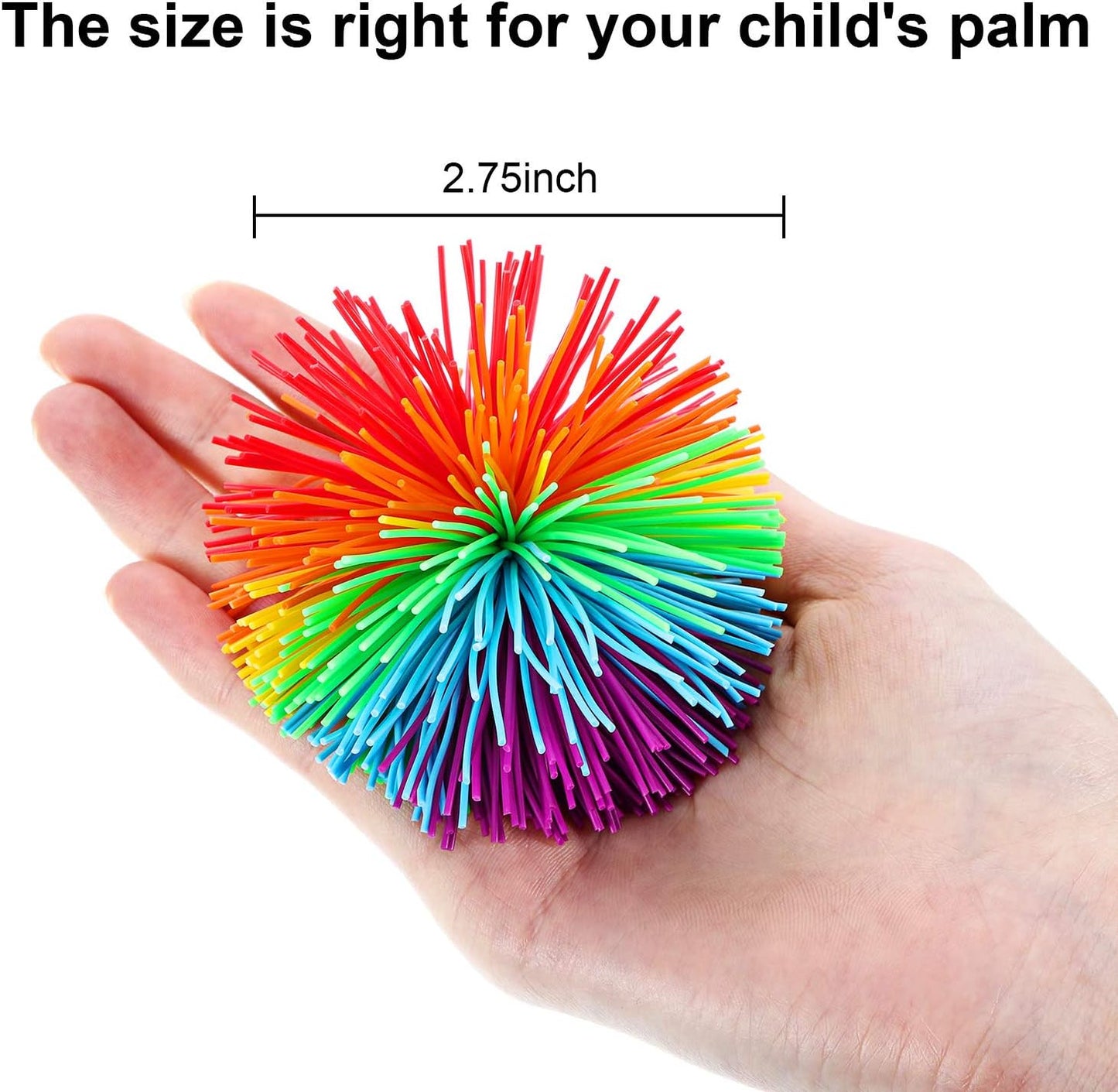 Leinuosen 12 Pieces Monkey Stringy Balls Sensory Stringy Ball Soft Rainbow Pom Bouncy Stress Bags Stuffers Party Favors Birthday Gifts, Multicolor (2.75 Inch)