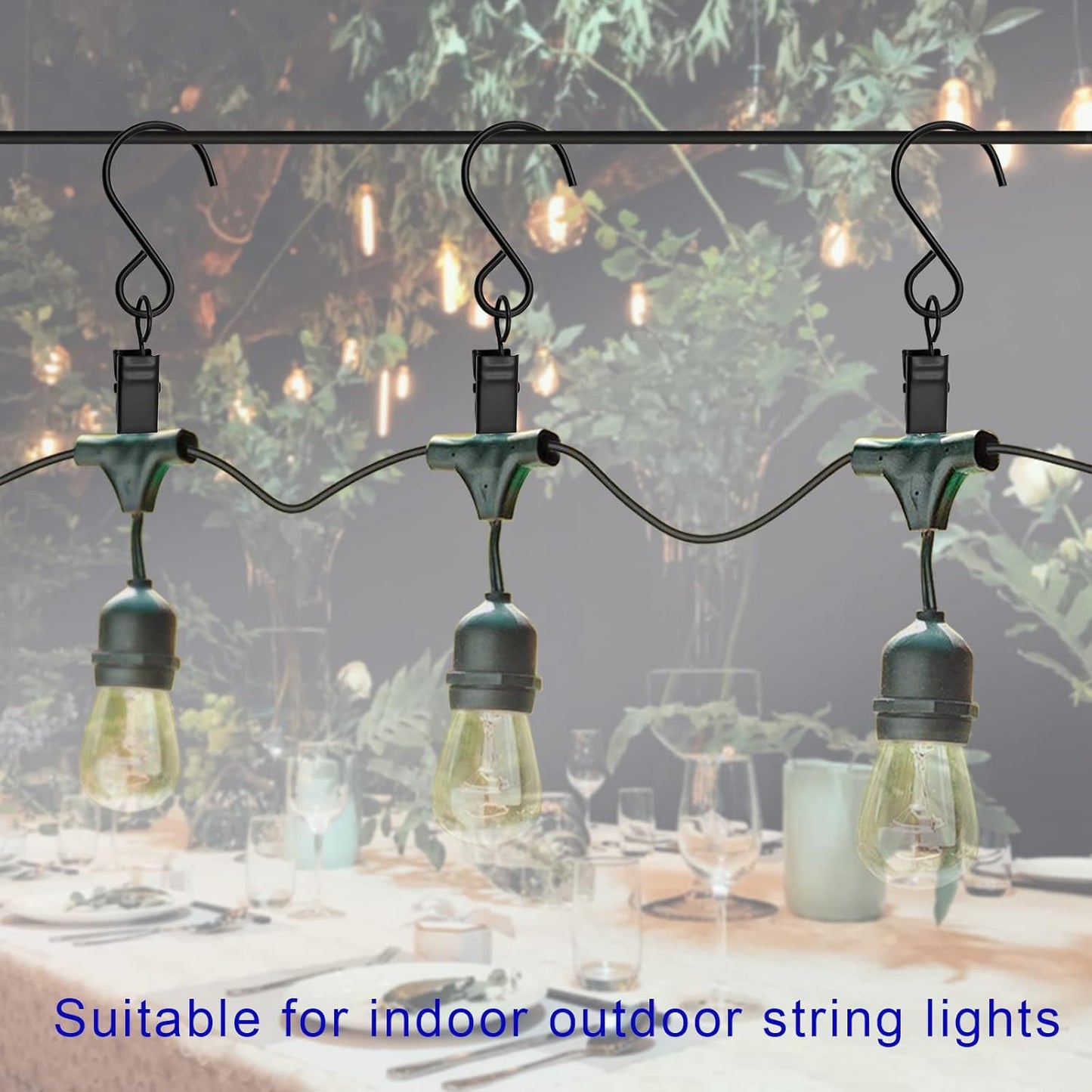 Stainless Steel S Hooks Curtain Clips, 50 Pack Hanging Party Lights Clips, Hangers Gutter Photo, Art Craft Display, 3 Inch Long, Black