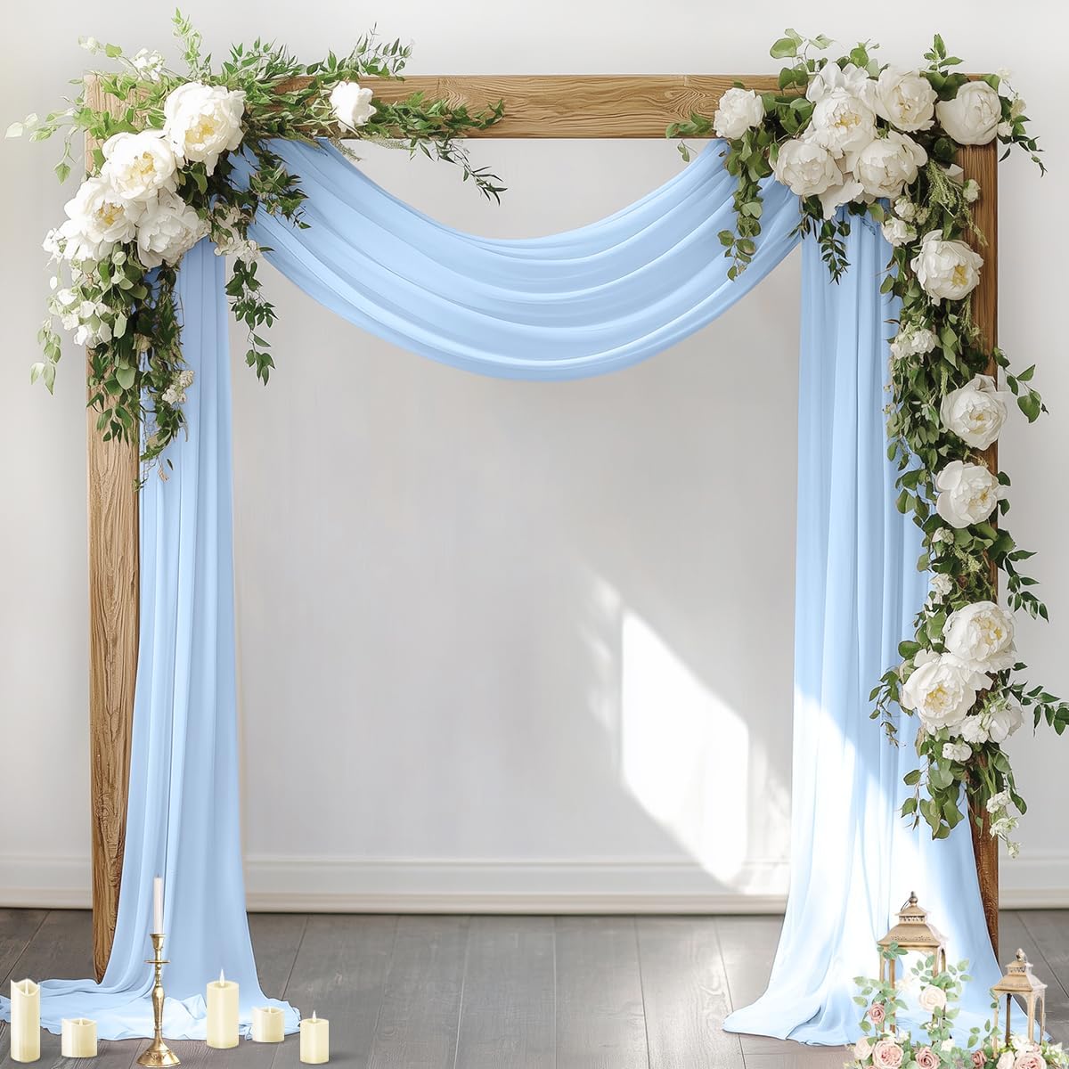 Socomi Wedding Arch Draping Fabric 1 Panel 29" x 19Ft Baby Blue Sheer Chiffon Curtain Drapes 6 Yards for Wedding Ceremony Birthday Party Decoration
