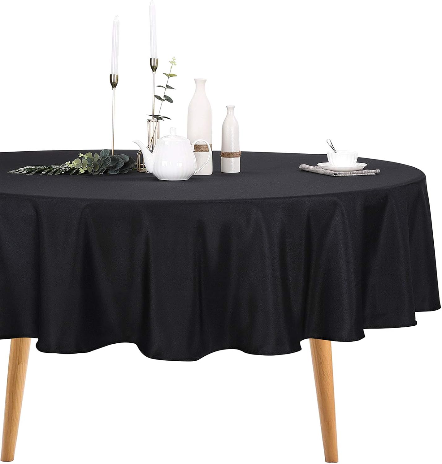 Ascoza 12pack 70 Inch Black Round Tablecloth in Polyester Fabric for Wedding/Banquet/Restaurant/Parties