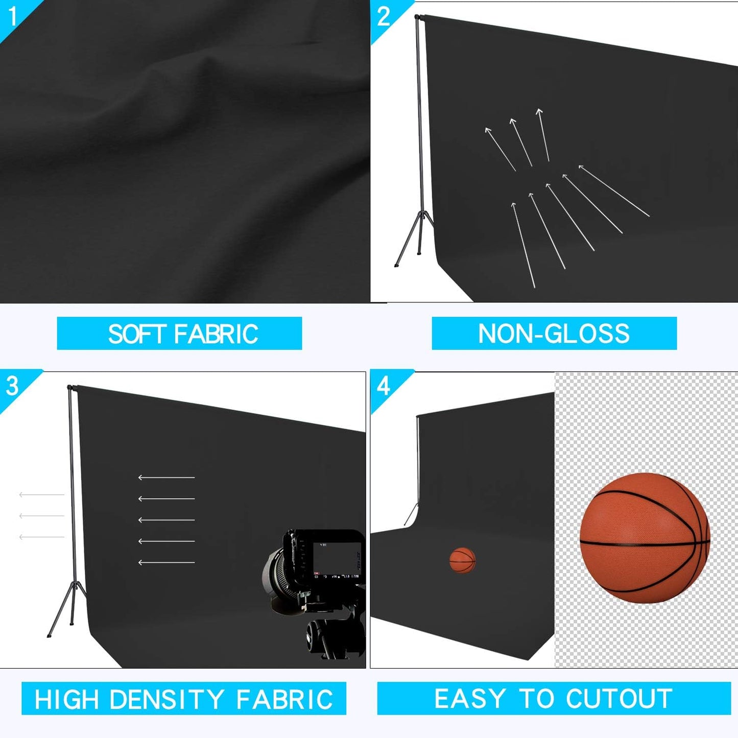 ISSUNTEX 6X9 ft Background Muslin Backdrop, Photo Studio, Collapsible High Density Screen for Video Photography and Television-Black