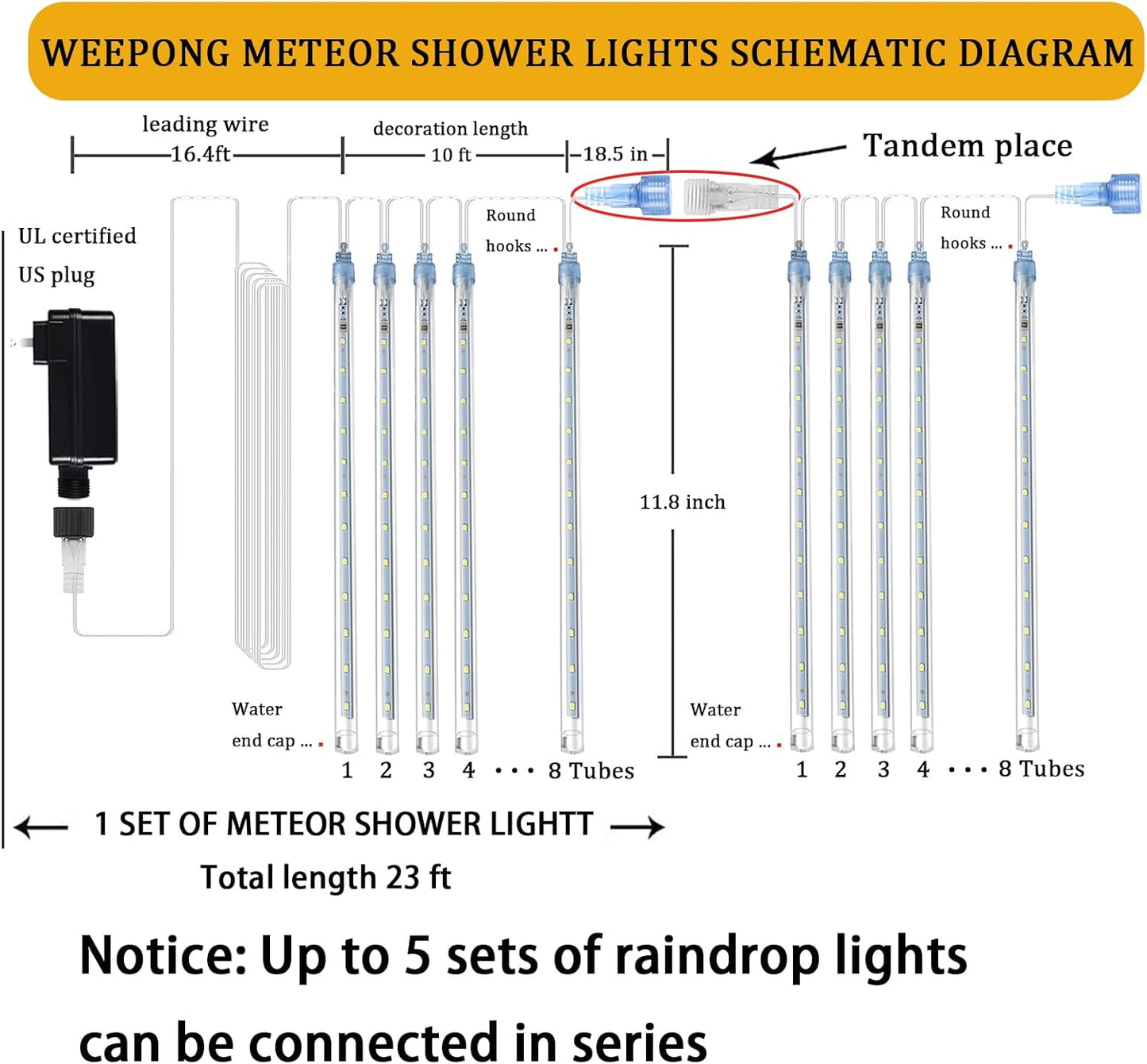 Halloween Lights Outdoor, Meteor Shower Christmas Lights for Halloween Decorations, 8 Tube 192 LED Snow Falling Rain Icicle String Light for Xmas Christmas Decor Tree Party, UL Plug Green