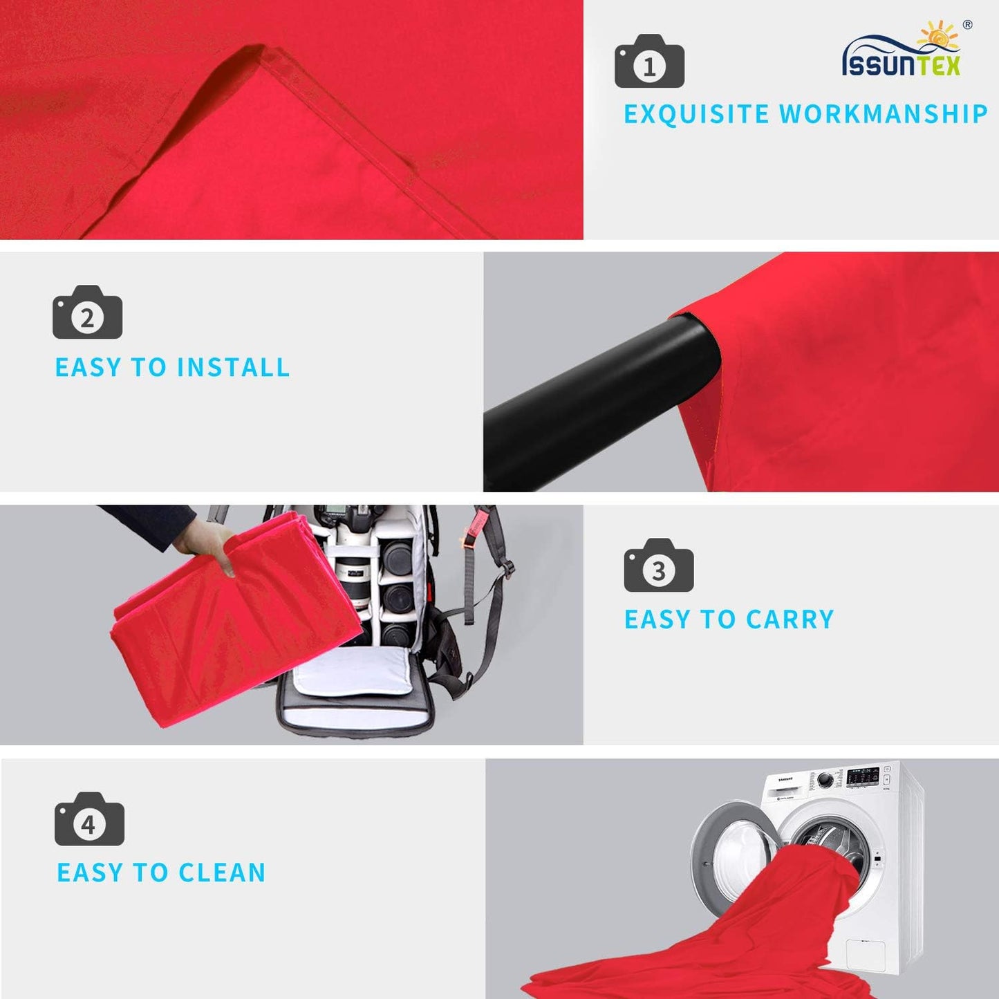 ISSUNTEX 5X7 ft Background Muslin Backdrop, Photo Studio, Collapsible High Density Screen for Video Photography and Television-Red