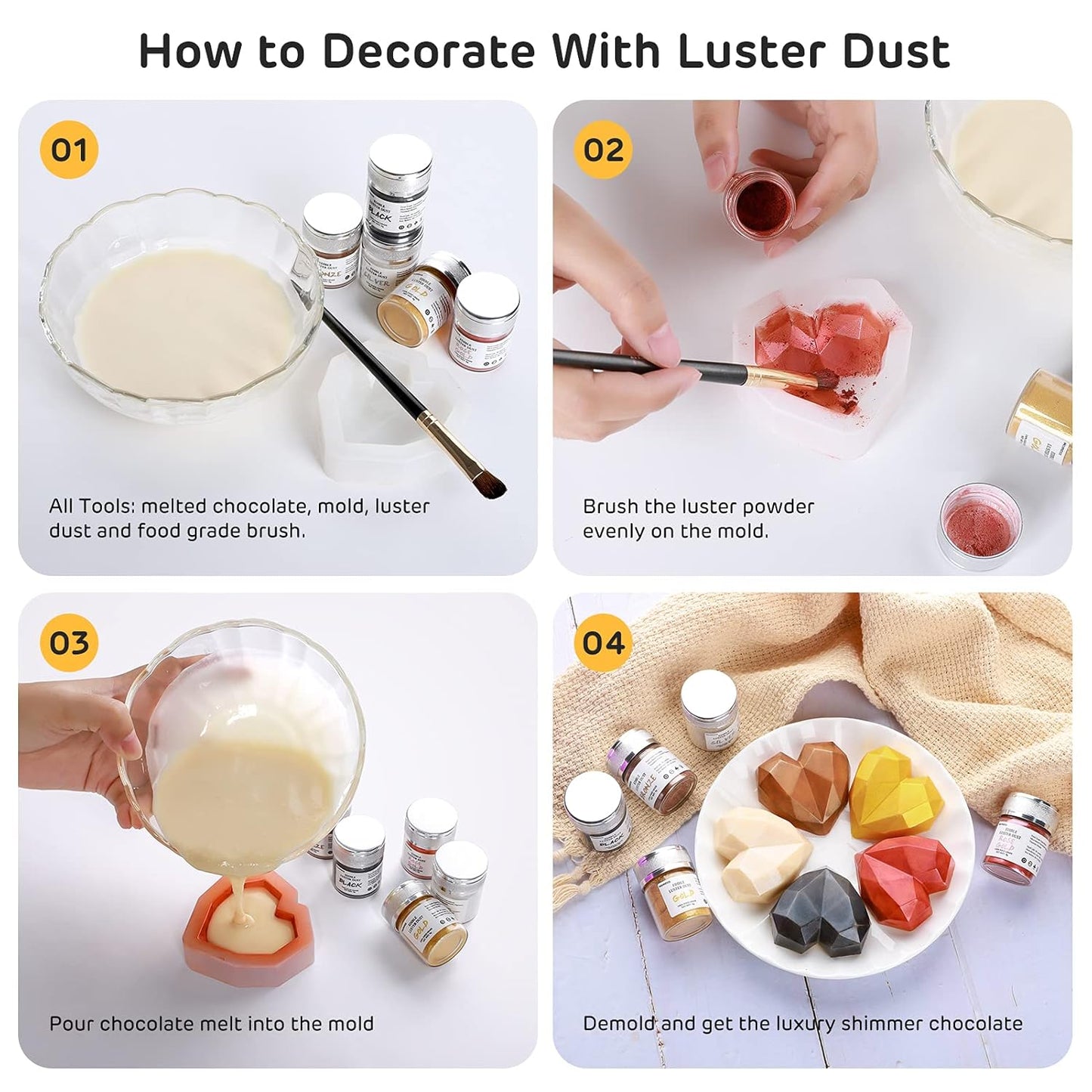 Nomeca Edible Luster Dust, 8 Grams Food Grade Cake Dust Metallic Shimmer Christmas Food Coloring Powder for Cake Decorating, Baking, Fondant, Gumpaste, Chocolate, Candy, Drinks, Cookies - Black