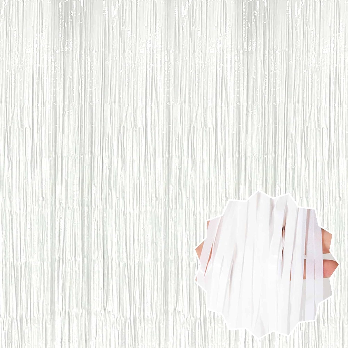 3 Pack Macaron White Foil Fringe Curtains Backdrop, 3.28 x 9.8 Ft Metallic Streamers Tinsel Curtains Background for Photo Booth, Birthday, Halloween, Christmas, New Year Party Decorations
