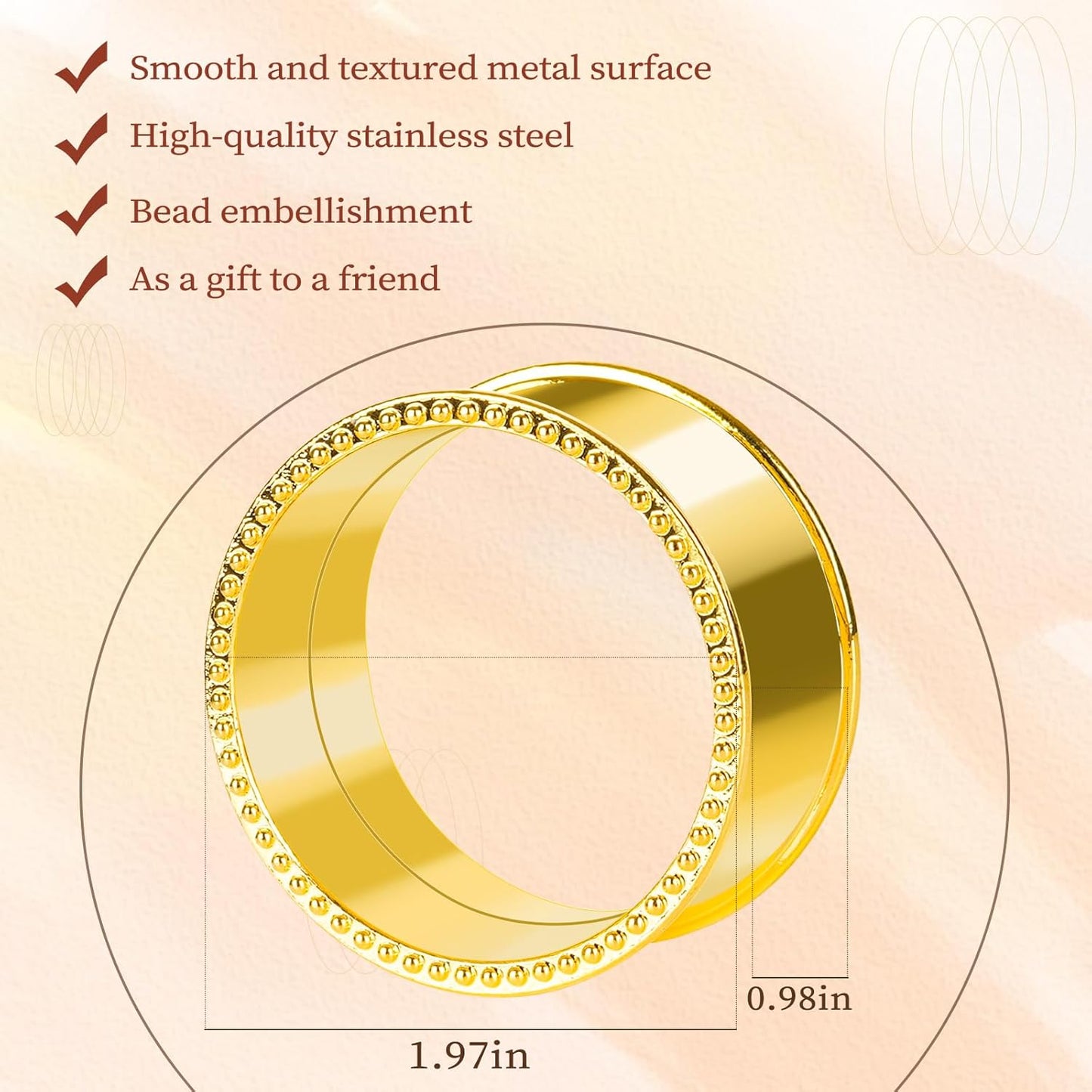 20 Pcs Stainless Steel Bead Side Napkin Rings Delicate Serviette Buckles (Gold)