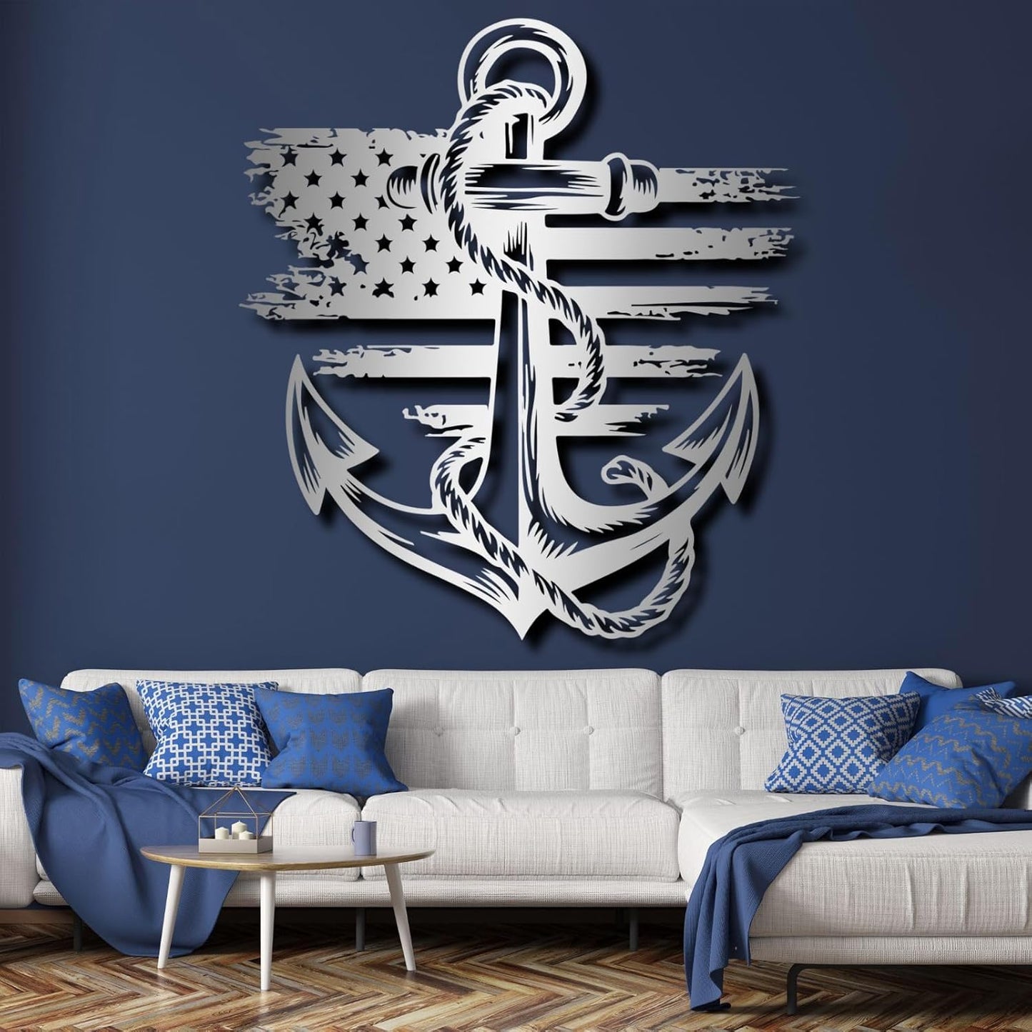 lunwall Metal Anchor Wall Decor, Anchor Metal Sign, Metal Anchor Decor, Anchor Metal Wall Art, Metal Nautical Wall Decor, Metal Wall Decor Coastal, Anchor Wall Decor (white, 24L x 21W / 60 x 54 cm)
