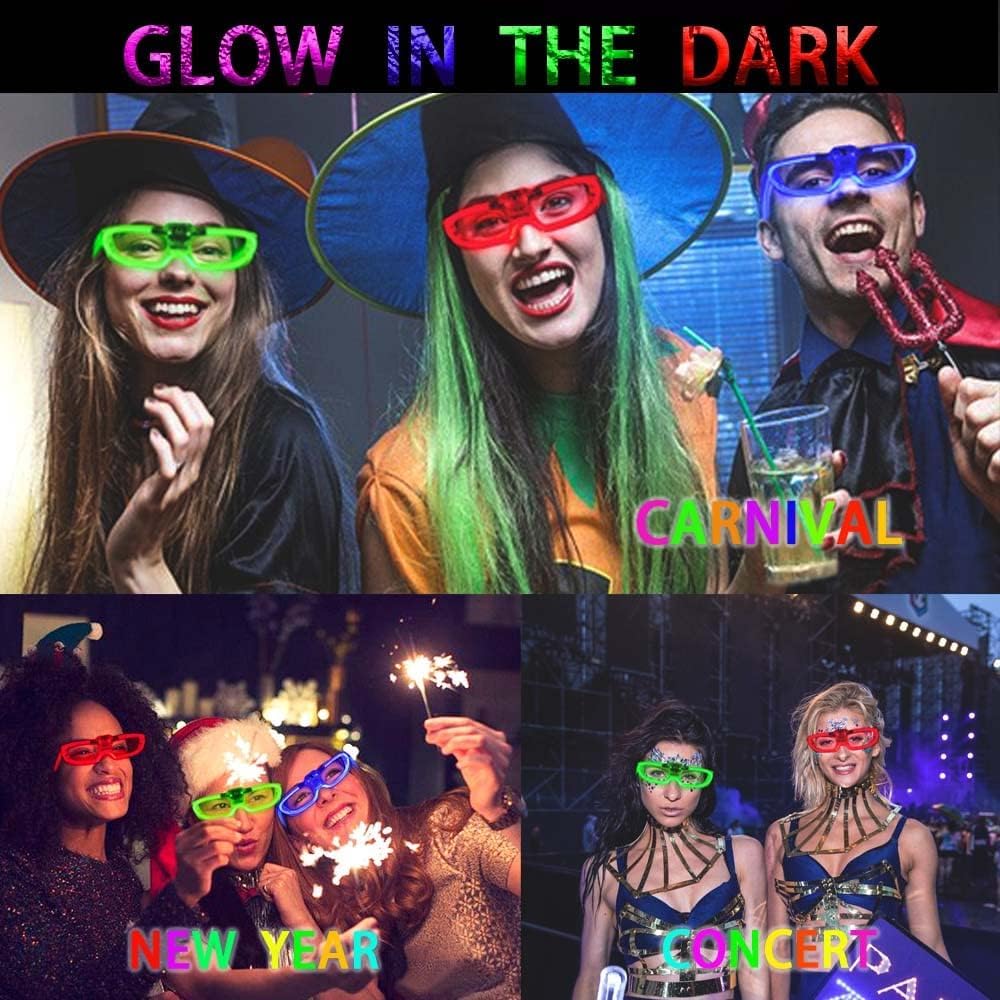 50 Packs LED Glasses Mardi Gras Party Supplies ,5 Neon Colors,3 Light Modes Light up Glow Sticks Glasses Toys Party Supplies for kids Adults Fit Halloween Christmas New Year Eve Graduations (50)