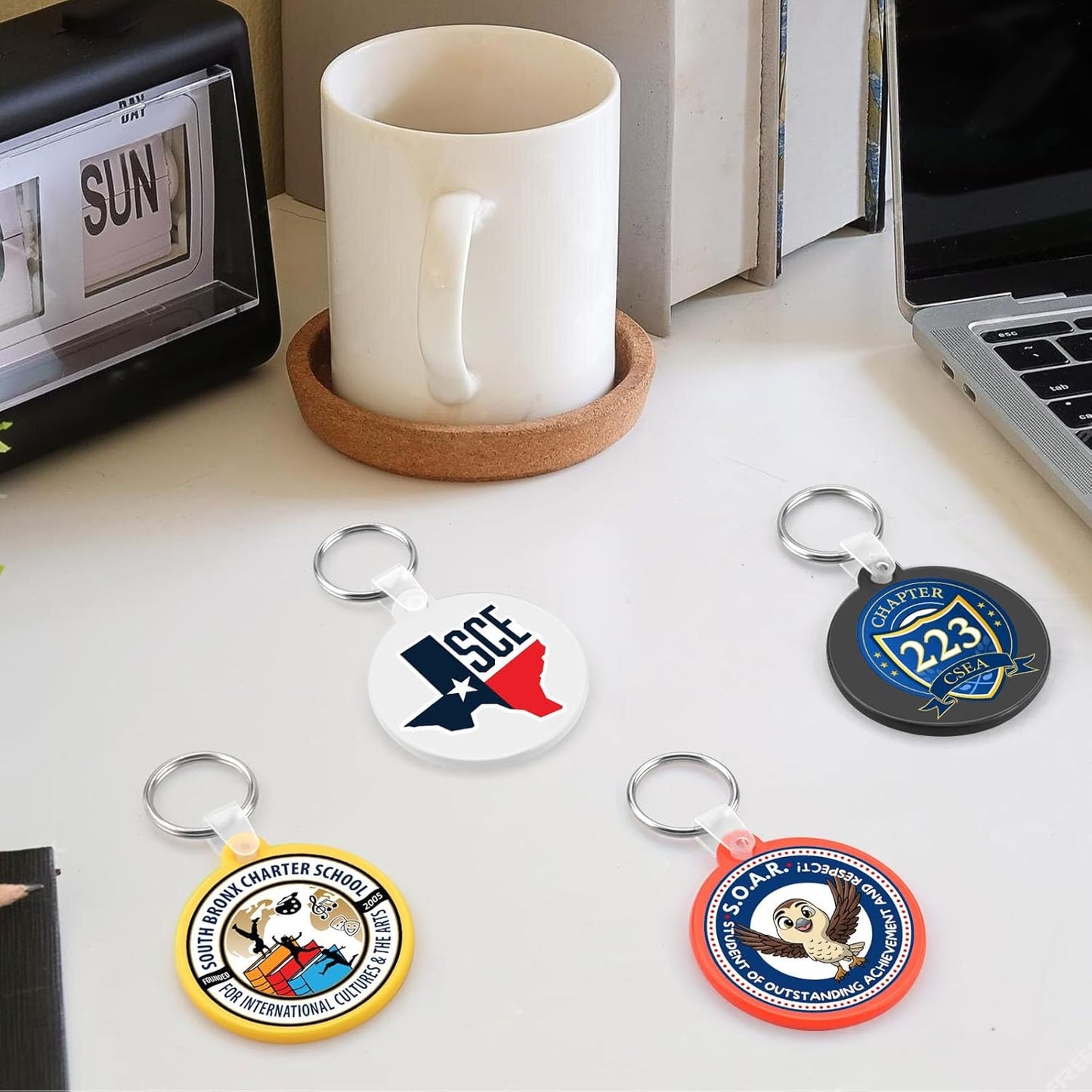 Custom Round Soft Keychains 100 Pack, Personalized Logo, Text Bulk - Perfect for Tradeshows, Party Favors, Events - Customizable Key Tags