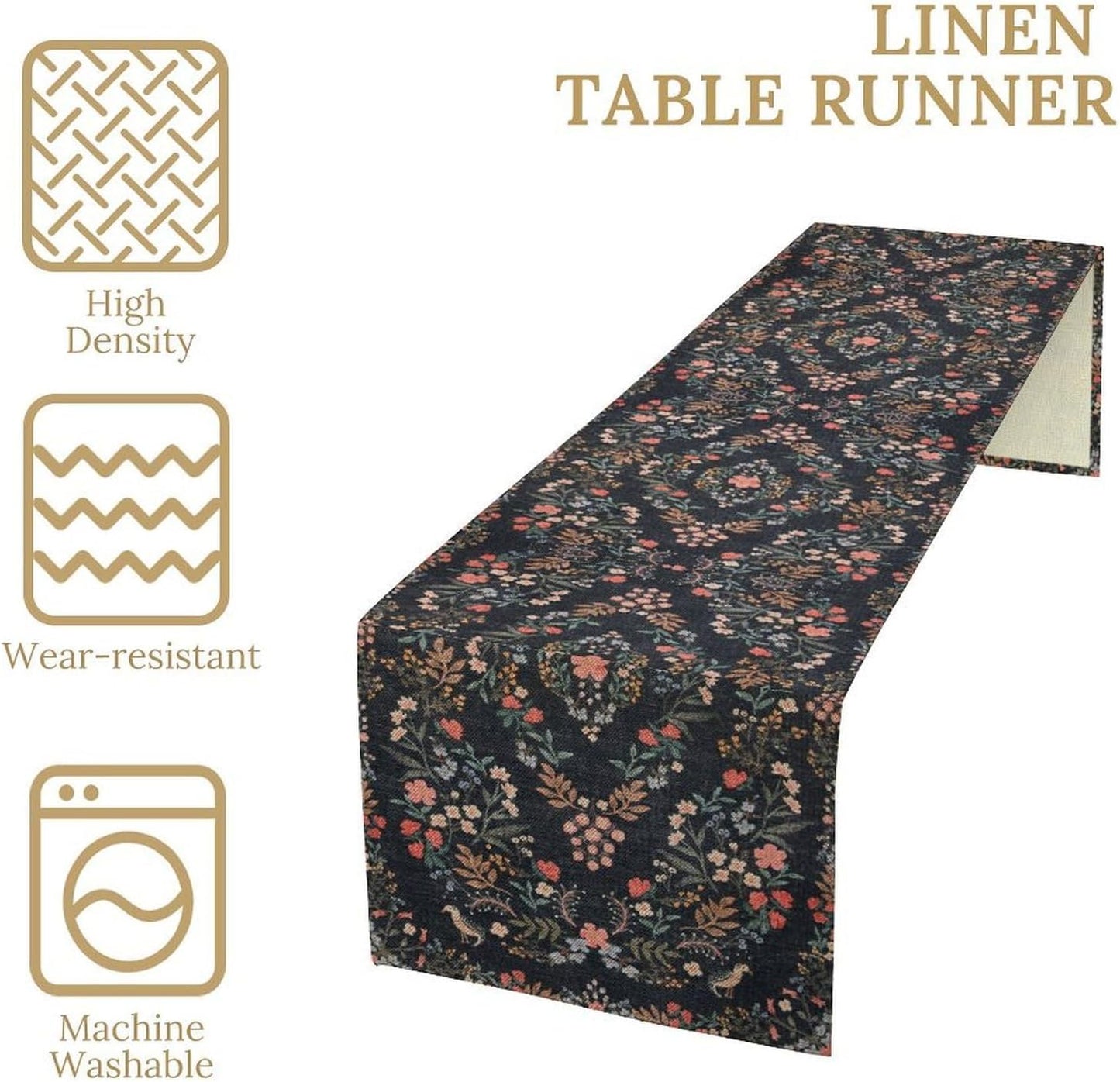Morris Flower Table Runner, Vintage Blue Floral Rustic Country Style Floral Print Pattern for Home Kitchen Table Decor Dining Coffee Room Garden Party Decor 13x120in