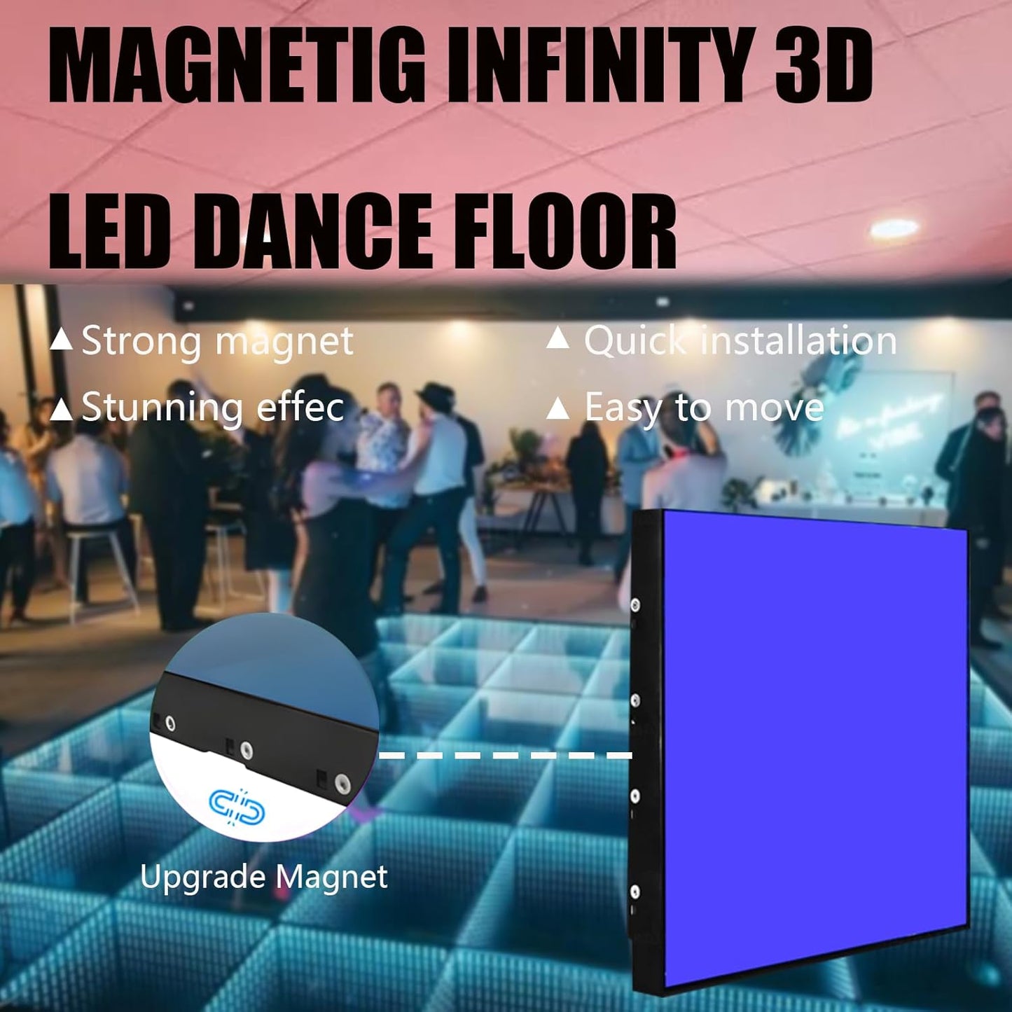 Dance Floor Stage Lights Tempered Glass Infinity Mirror Panel 3D Effect Led Dance Floor for Wedding Party Customizable (RGB-Magnetic, 36PCS(9.8FTX9.8FT))