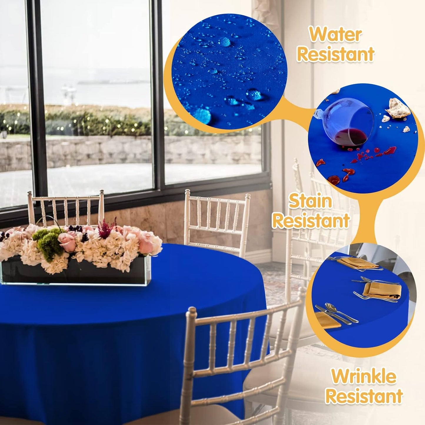 BRILLMAX 6 Pack Royal Blue Round Tablecloths 90 Inch - Circle Bulk Linen Polyester Fabric Washable Table Cloth Cover for Wedding Reception Banquet Birthday Party Buffet Restaurant