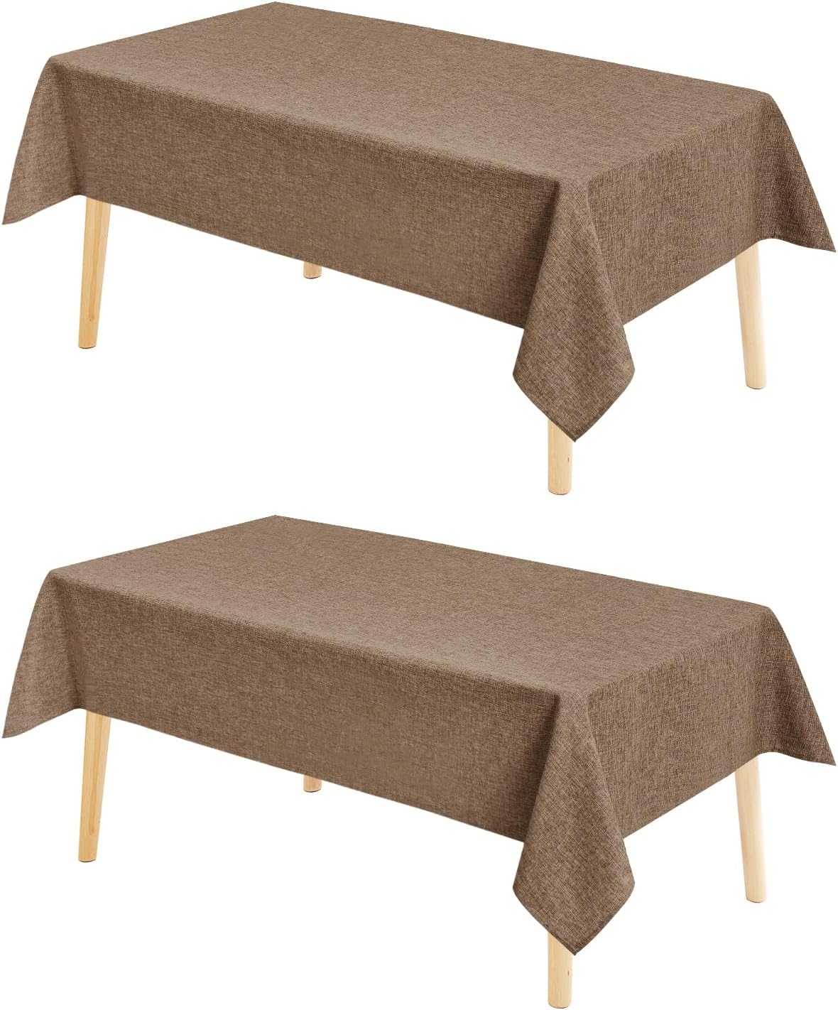 Hiasan 2 Pack Faux Linen Rectangle Tablecloth - Wrinkle and Stain Resistant Washable Table Cloth for Kitchen Dining Room Holiday Table Cover for Dinner, Khaki, 70 x 120 Inch