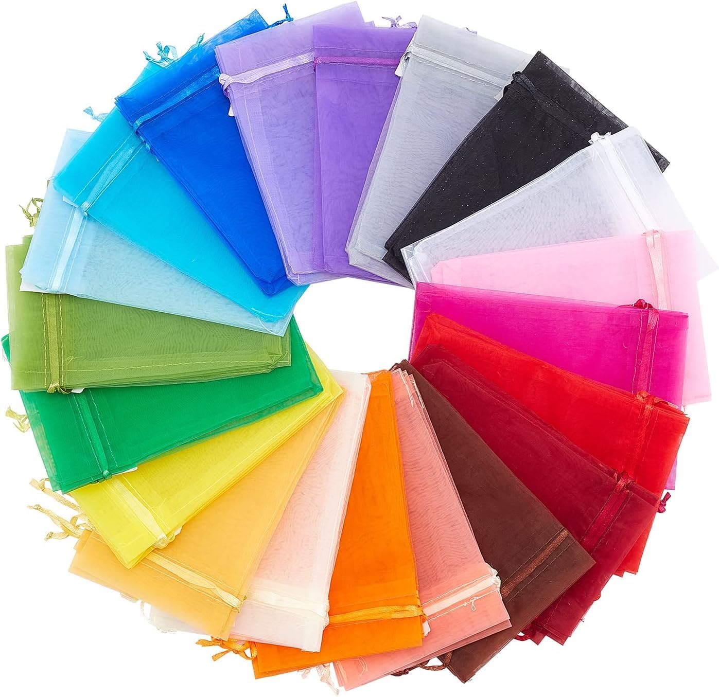 TheDisplayGuys 100-Pack SM 3" x 4" Sheer Organza Gift Bags w. Drawstring - Mixed Color Assortment - for Jewelry, Candy, Treats, Wedding Favors Mesh Pouches