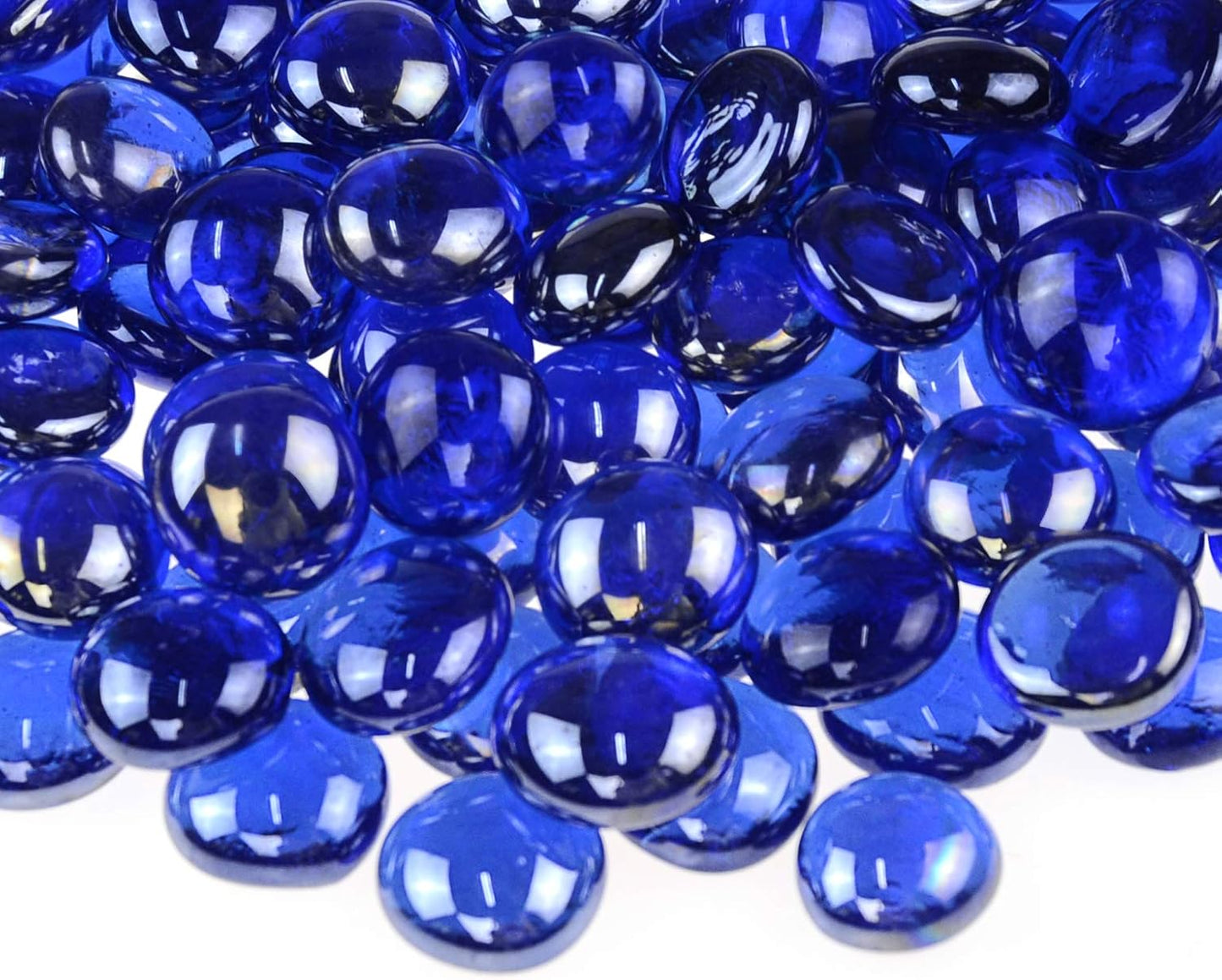 KINGOU Flat Glass Gems/Marbles/Stones/Beads for Vase Filler, Table Scatter, Games - 1 Lbs (17-19mm, Approx. 3/4")- Sapphire Blue Luster
