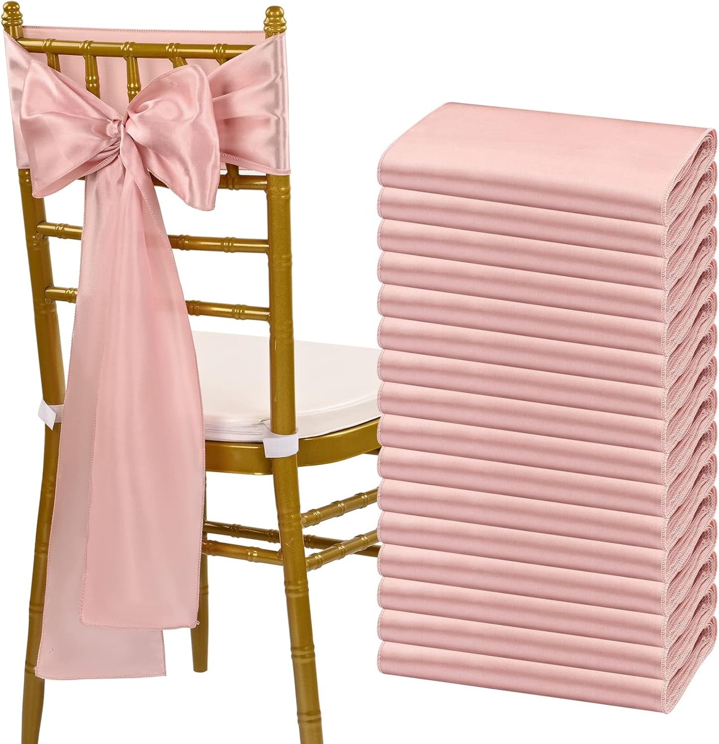 fani 60 PCS Satin Chair Sashes Bows Universal Chair Cover for Wedding Reception Restaurant Banquet,Party,Hotel Event Decorations (7 x 108 inch), Rose Gold