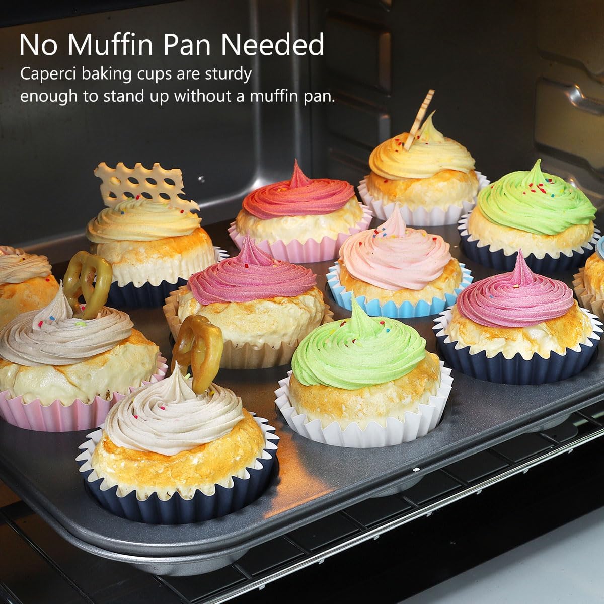 Caperci Grease-Resistant Standard Cupcake Liners 150 Counts - Heavy Duty Paper Muffin Baking Cups, Odorless, No Muffin Pan Needed, Easily Peels (Navy Blue)