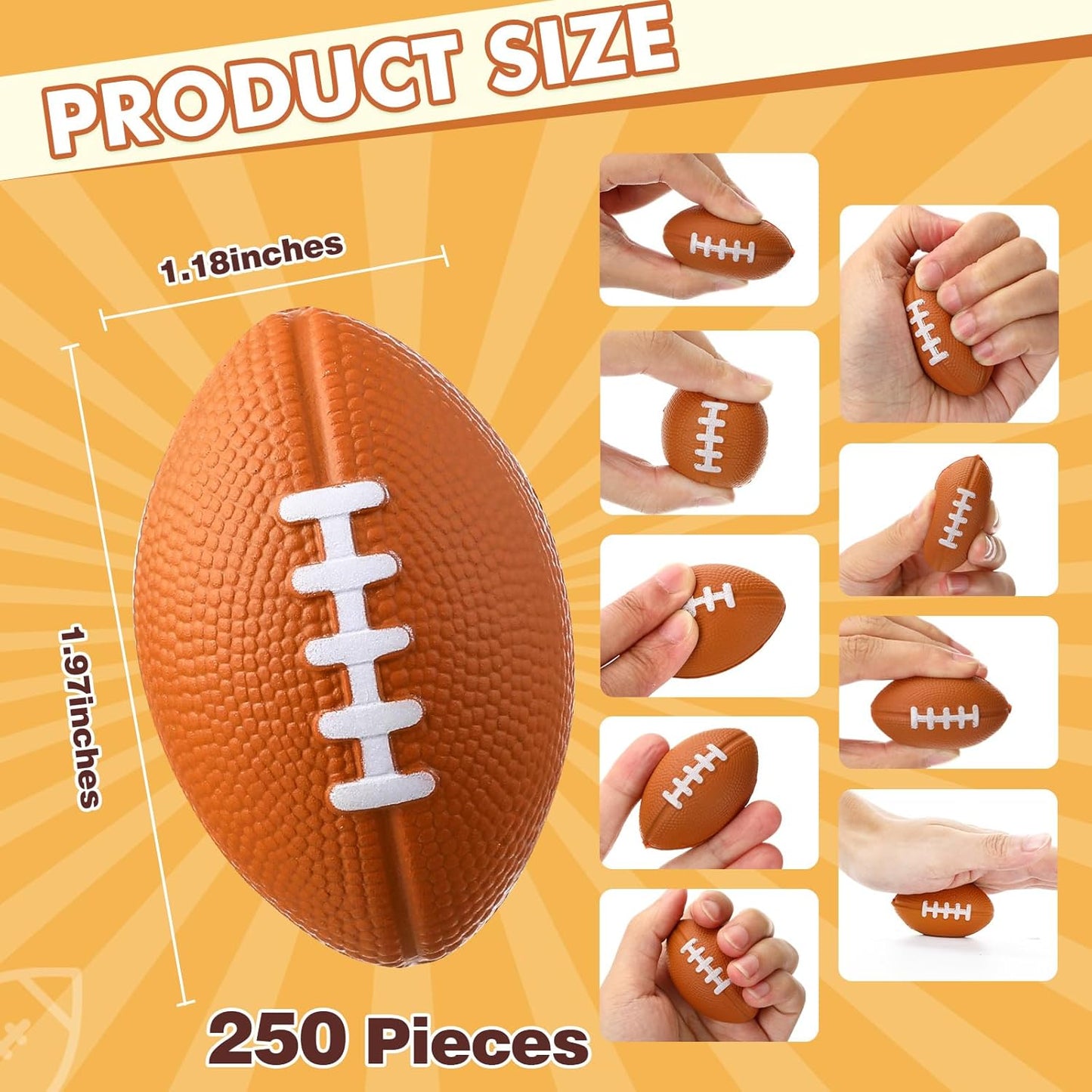 Jerify 250 Pieces Mini Footballs Bulk Tiny Foam Football Sports Stress Balls Brown Mini Novelty Football Toys Small Footballs Crafts for Kids Adult Birthday Sports Party Favors (1.97 x 1.18 Inch)