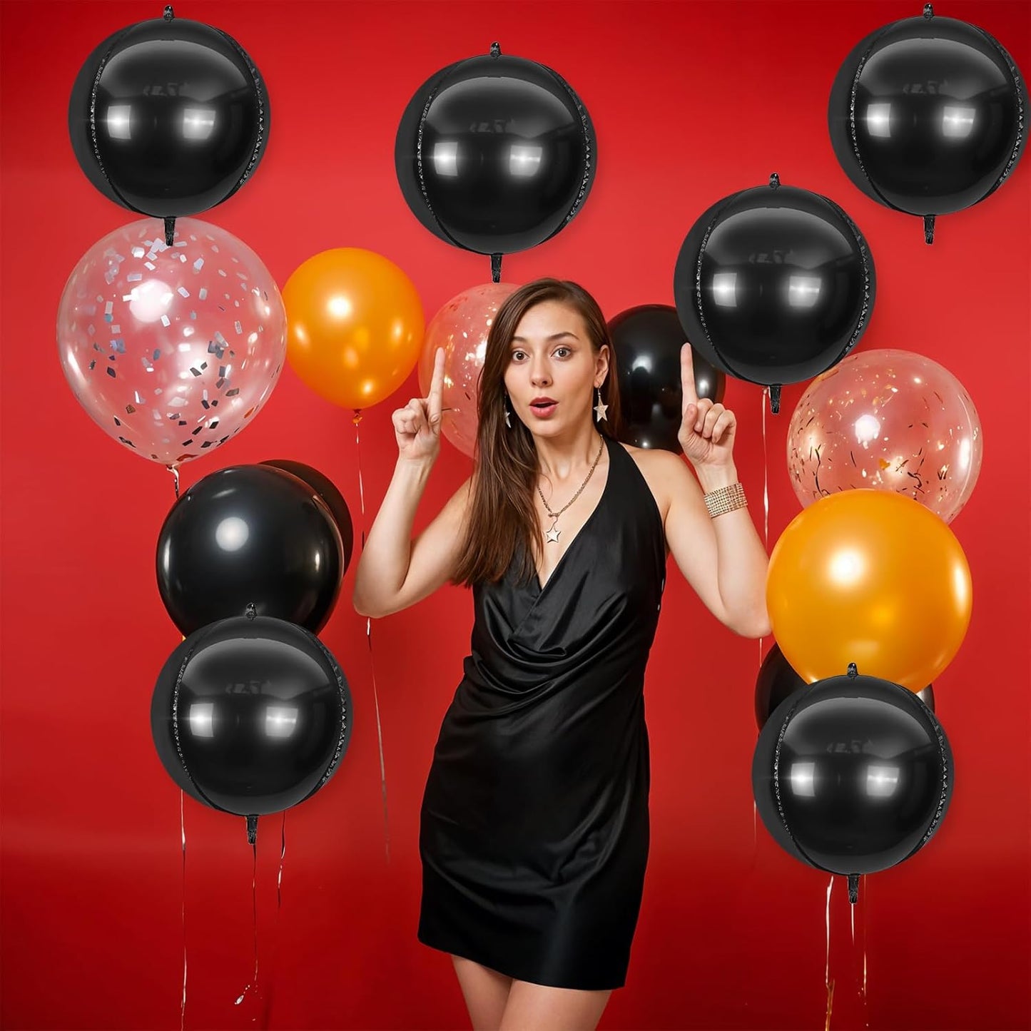6Pcs Black Round Foil Balloons,Giant 4D Round Ball Balloons,22 Inch Metallic Black Balloon for Birthday Wedding Graduation Prom Party Decorations