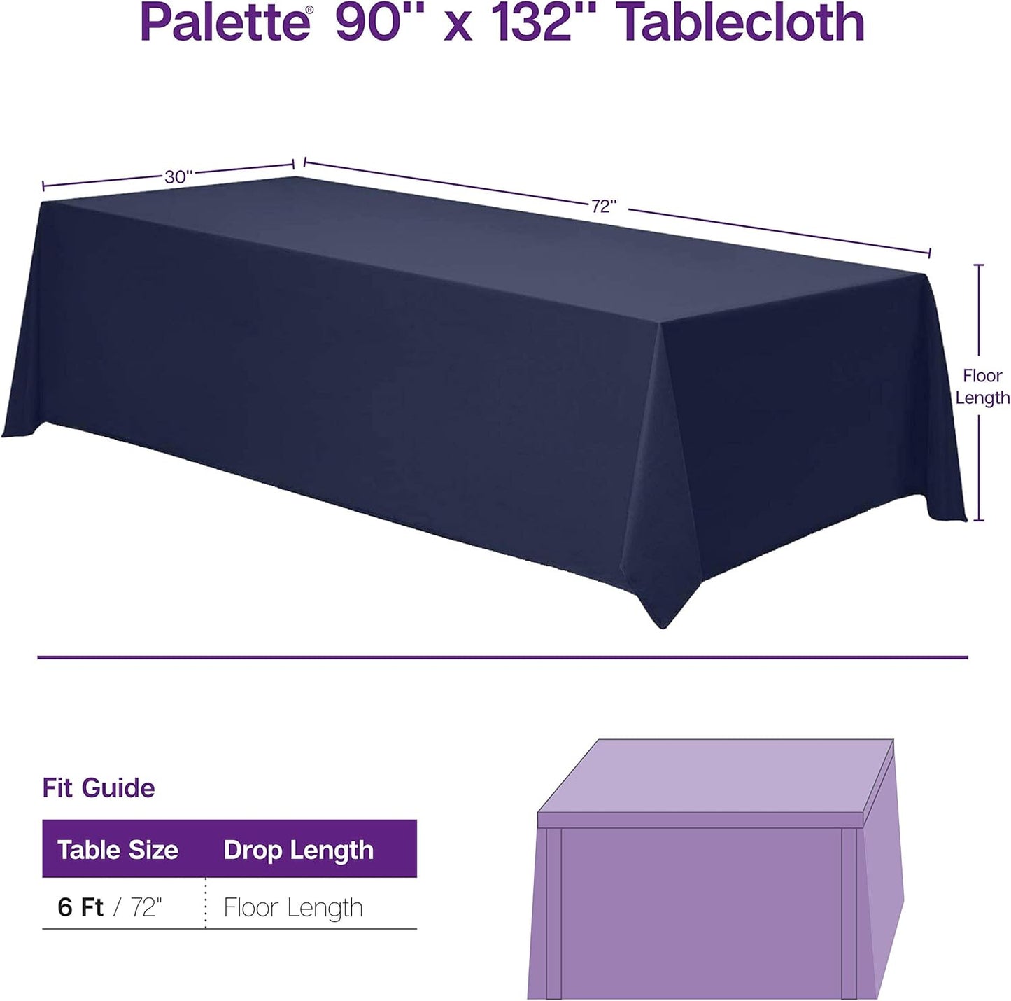 Gee Di Moda Rectangle Tablecloth - 90 x 132 Inch Purple Table Cloth for 6 Foot Table with Floor-Length Drop - Heavy Duty Washable Fabric - 6 Ft Buffet Table, Holiday Party, Wedding & Baby Shower