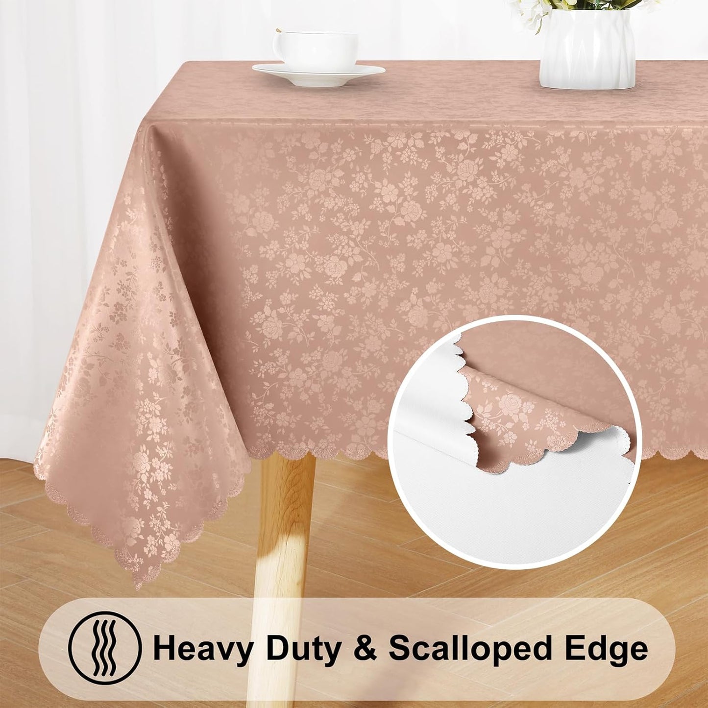 Smiry Rectangle Table Cloth, Waterproof Heavy Duty Vinyl Tablecloths, Wipeable Washable Table Cover for Kitchen and Dining Room (Tan, 60" X 84")