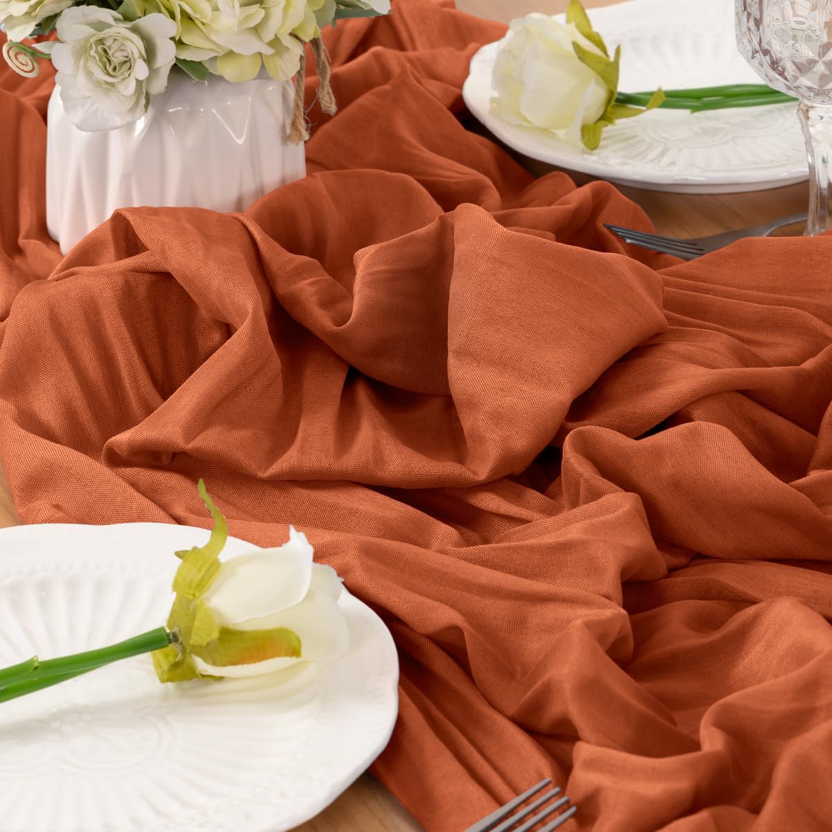 Terracotta Table Runner Cheesecloth Table Runner 14FT Farmhouse Table Runners 160 Inches Fall Table Decor Dining Room Centerpiece Wedding Boho Baby Shower Birthday