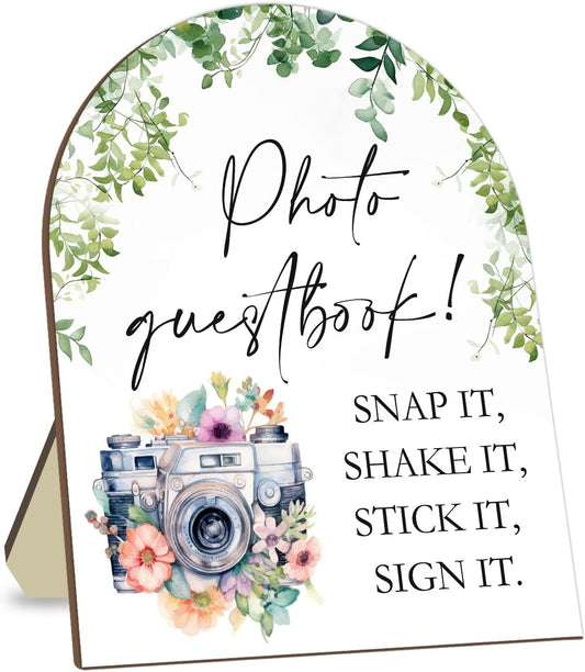 Wedding Photo Theme Desk Decor, Eucalyptus Leaf Decor Party Welcome Sign, Bridal Shower Photo Guestbook Sign, Baby Shower Supplies, Wedding Reception Decor with Stand 8 * 10In