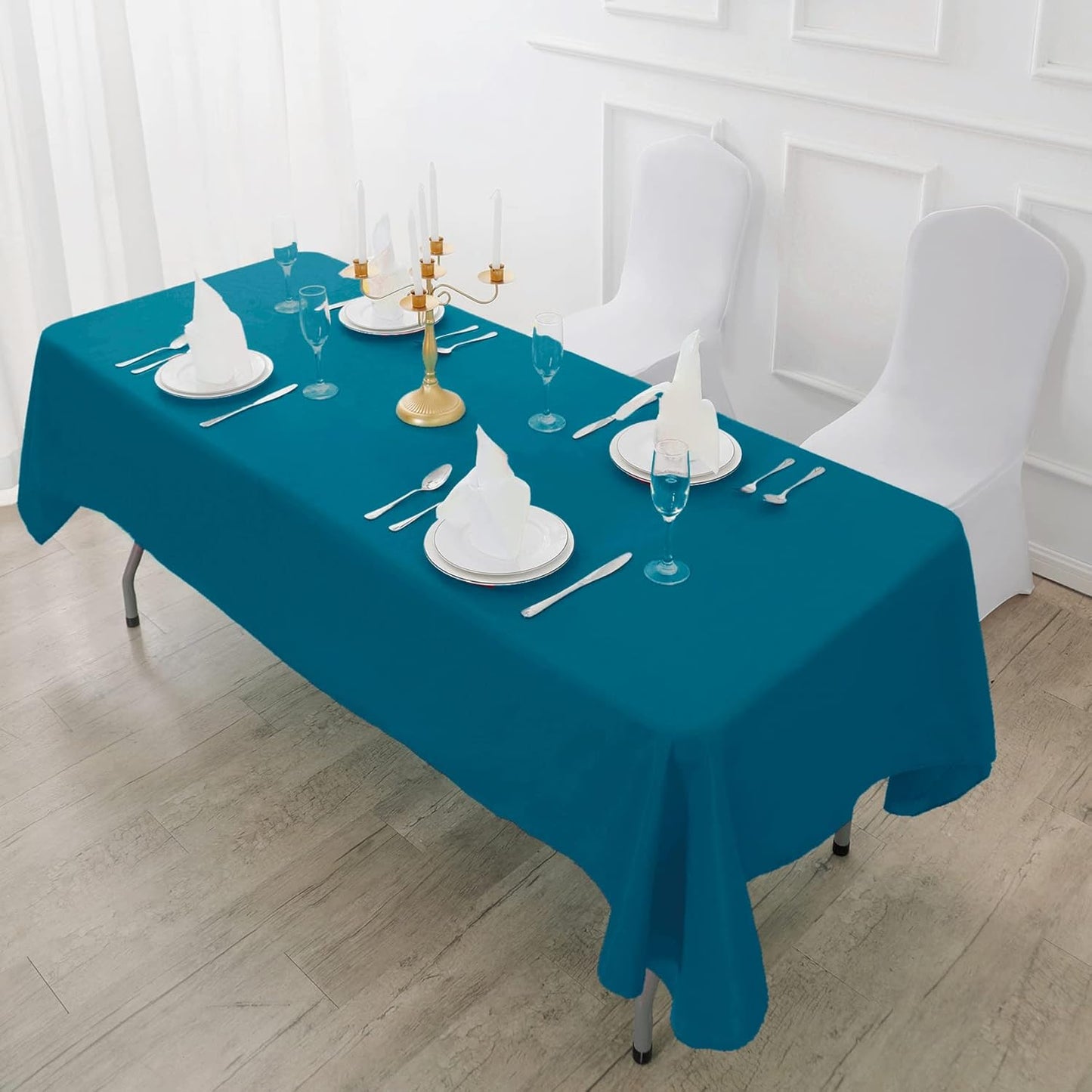 Fokitut 2 Pack Waterproof Rectangle Tablecloth, 60x120 Inch,Stain Resistant and Wrinkle Polyester Table Cloth, Fabric Table Cover for Kitchen Dining, Wedding, Party, Holiday Dinner-Caribbean Blue