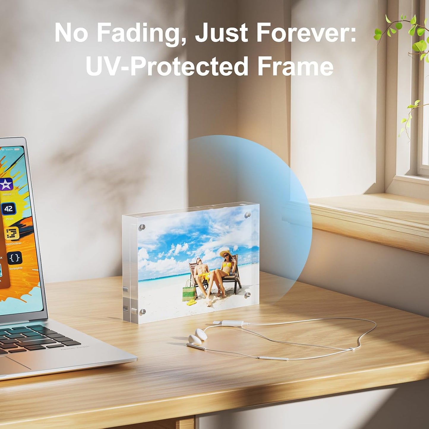 5 Pack 5x5 Acrylic Picture Frames - 20% Thicker Double Sided Magnetic Frame with UV Protection - Freestanding Clear Frameless Display for Tabletops - Modern Photo Frame Set for Home & Office Decor