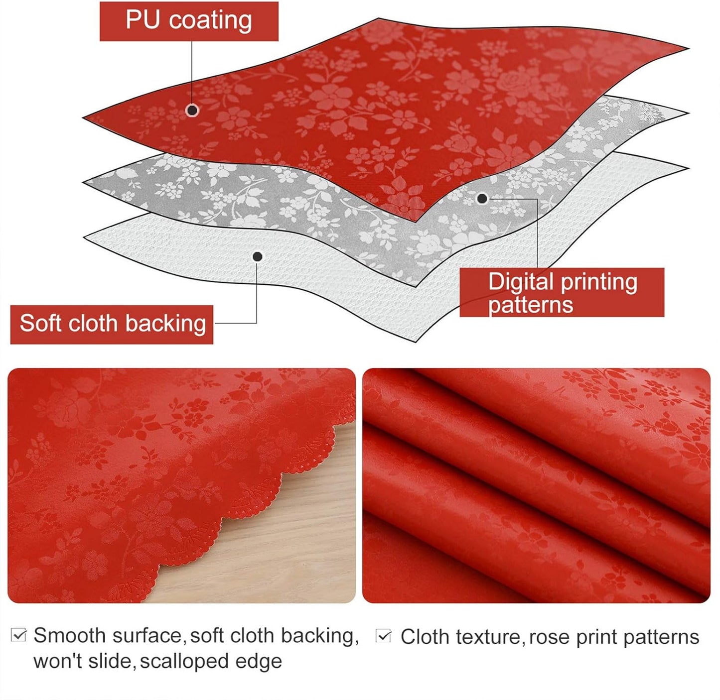 Smiry Square Table Cloth, Waterproof Heavy Duty Vinyl Tablecloths, Wipeable Washable Table Cover for Kitchen and Dining Room (Red, 54" X 54")