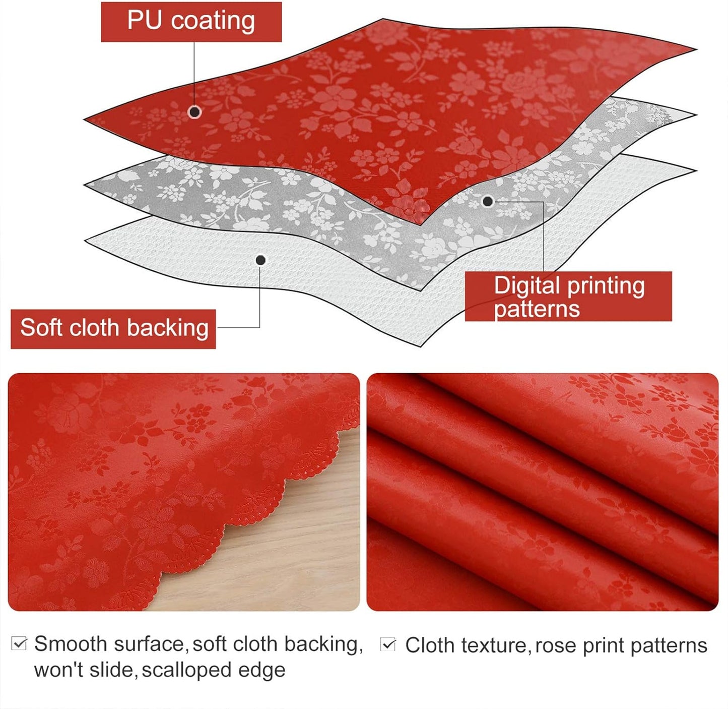 Smiry Rectangle Table Cloth, Waterproof Heavy Duty Vinyl Tablecloths, Wipeable Washable Table Cover for Kitchen and Dining Room (Red, 60" X 84")