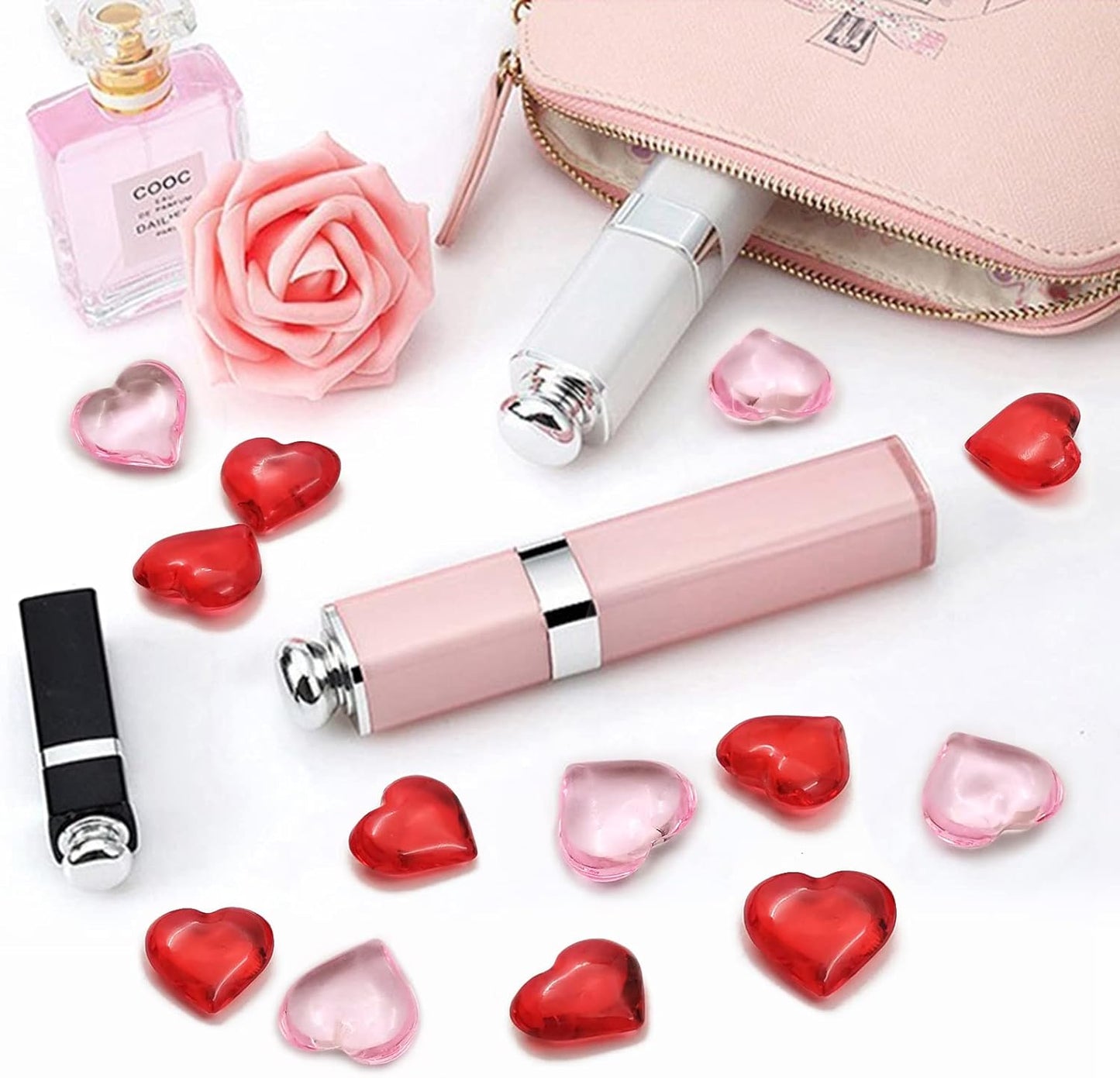 200pcs 3D Red Acrylic Heart 22 mm Acrylic Hearts Shaped Plastic Heart Vase Filler Table Decor Pink&Red