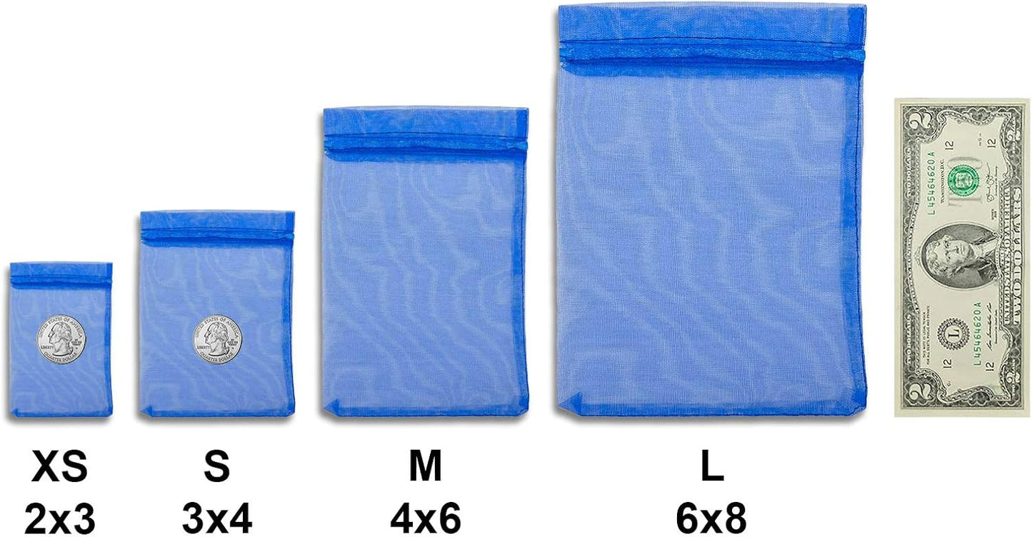 TheDisplayGuys 48-Pack 2" x 2-3/4" Royal Blue Sheer Organza Gift Bags with Drawstring, Goodie Bags for Jewelry, Candy Bags, Treat Bags, Wedding Favors Small Mesh Bags
